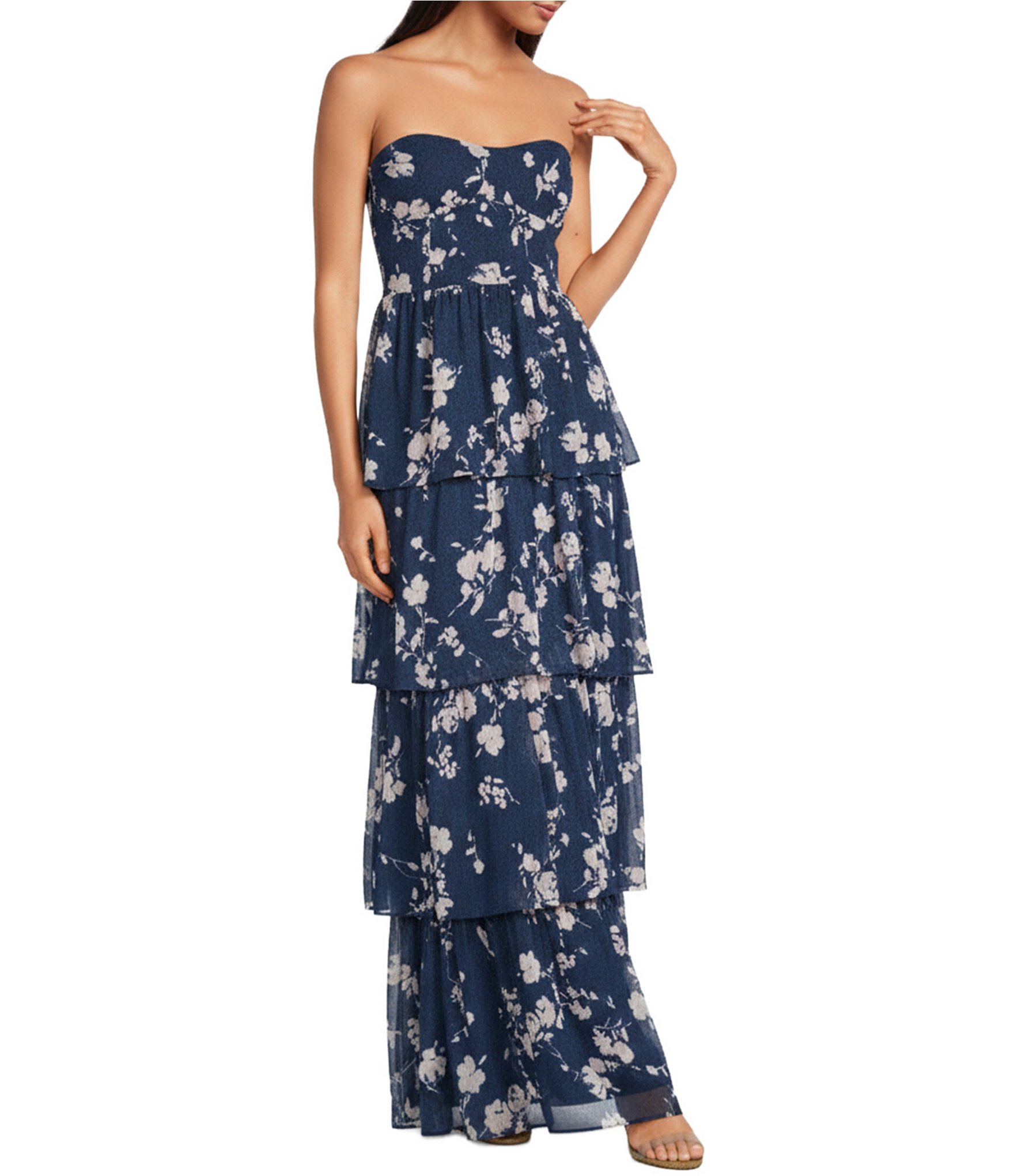 sachin and babi light blue dress Freyja Chic A-Line Strapless Ruffles Long Chiffon Bridesmaid Dresses, Mocha main image 0