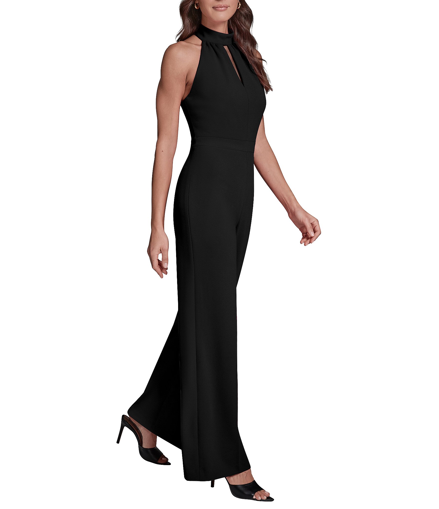BCBG Halter Keyhole Neckline Wide Leg Jumpsuit