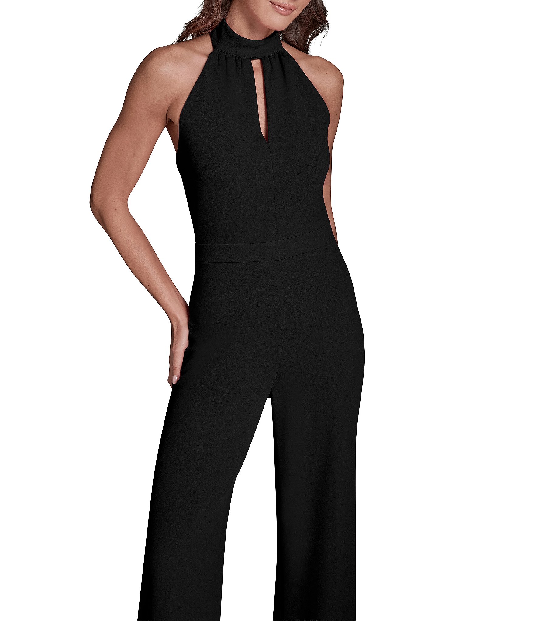 BCBG Halter Keyhole Neckline Wide Leg Jumpsuit