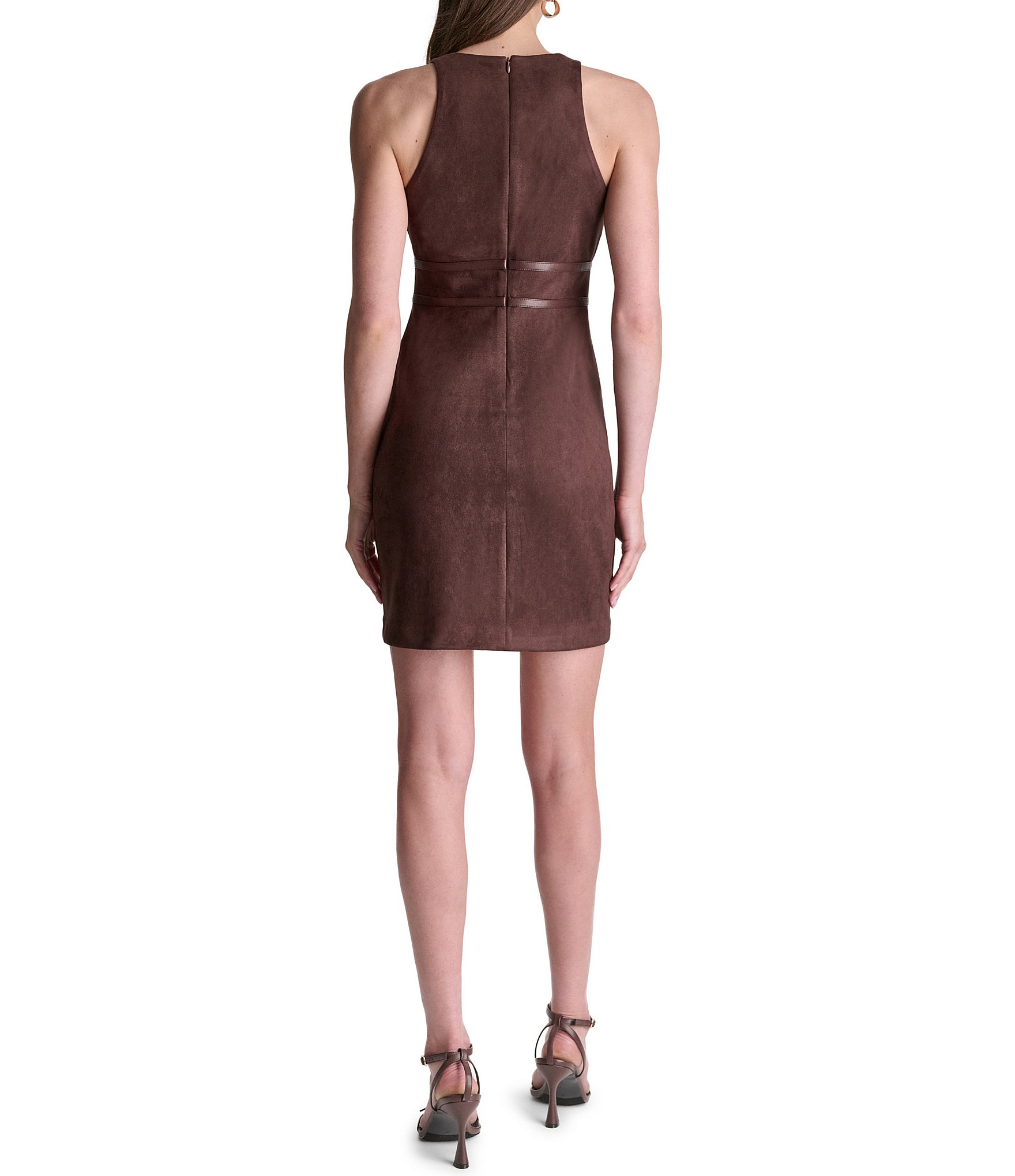 BCBG Halter Suede Bow Front Mini Dress