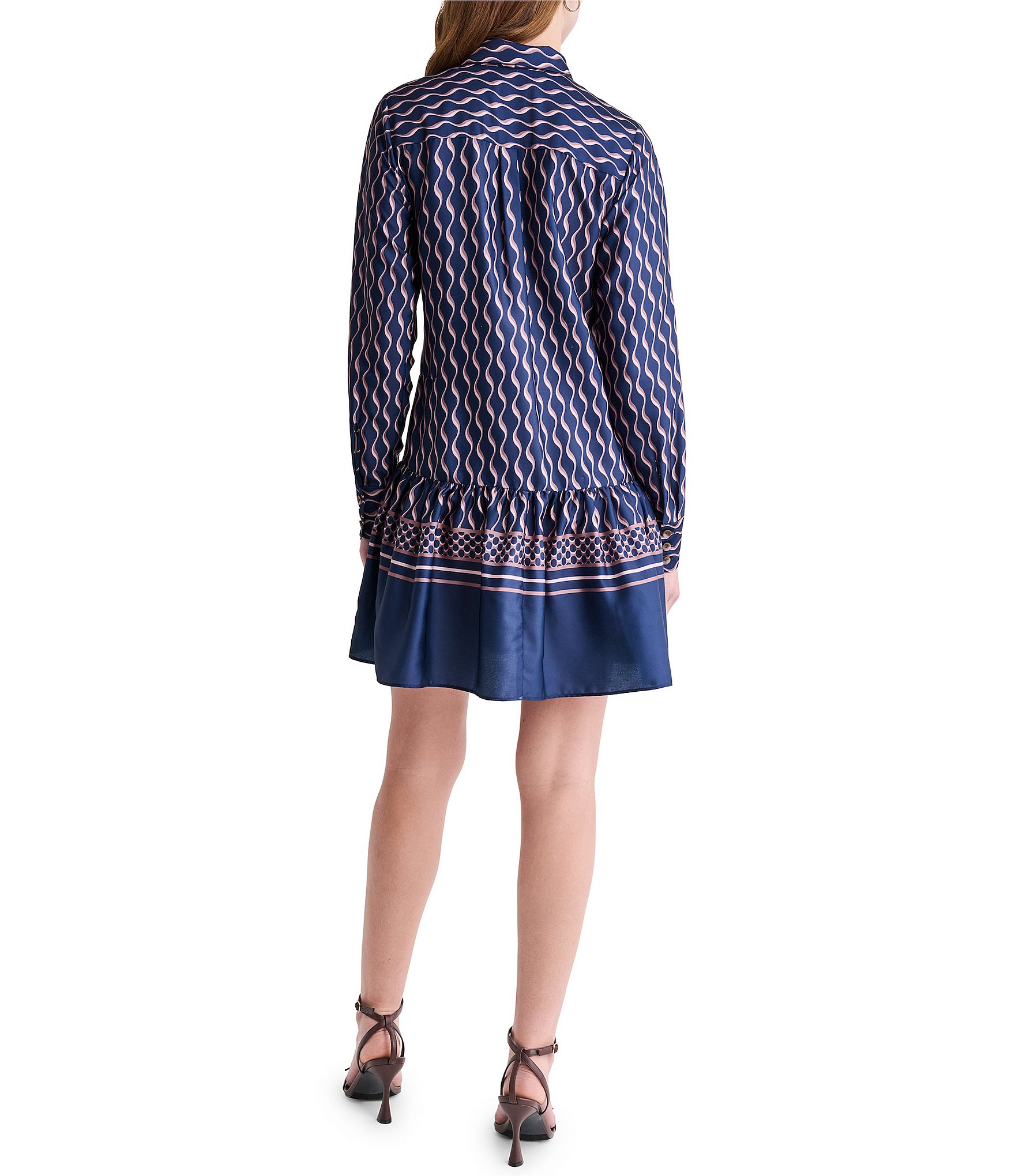 BCBG Mock Neck Tie Long Sleeve Shift Mini Dress