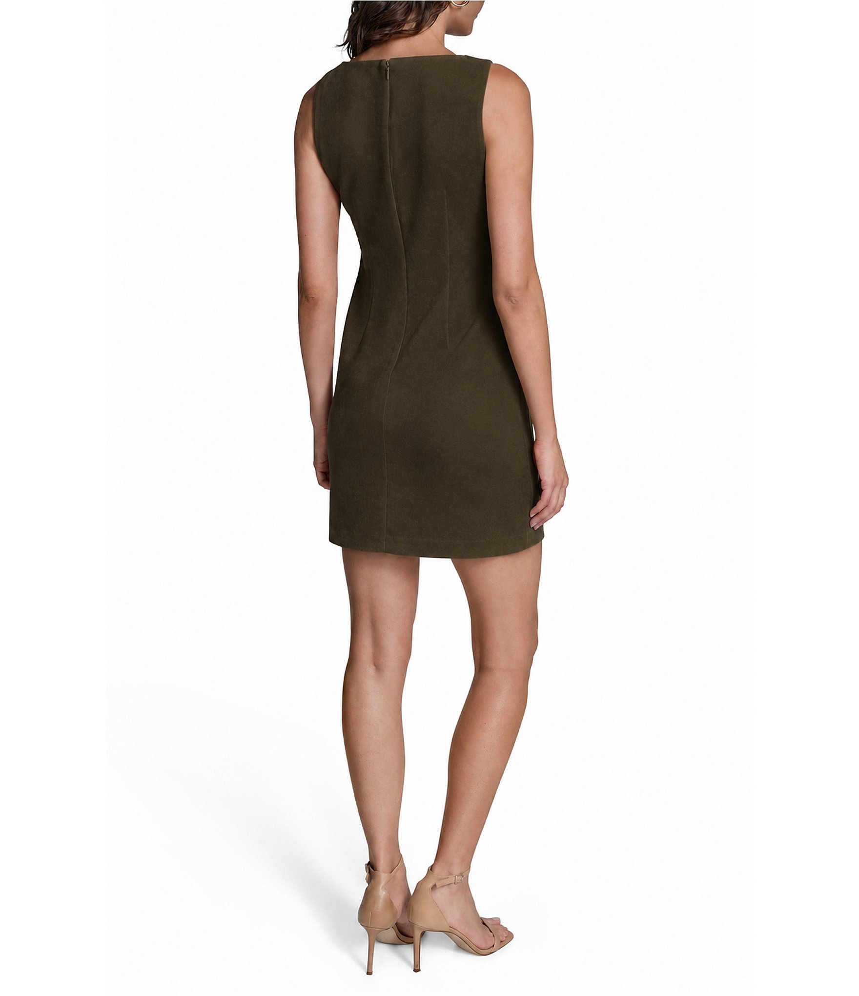 BCBG Sleeveless Boat Neck Suede Mini Dress