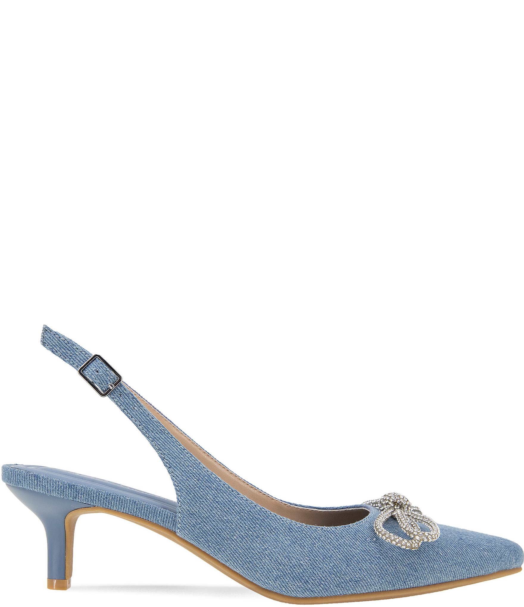 BCBGeneration Donna-2 Denim Rhinestone Bow Slingback Pumps