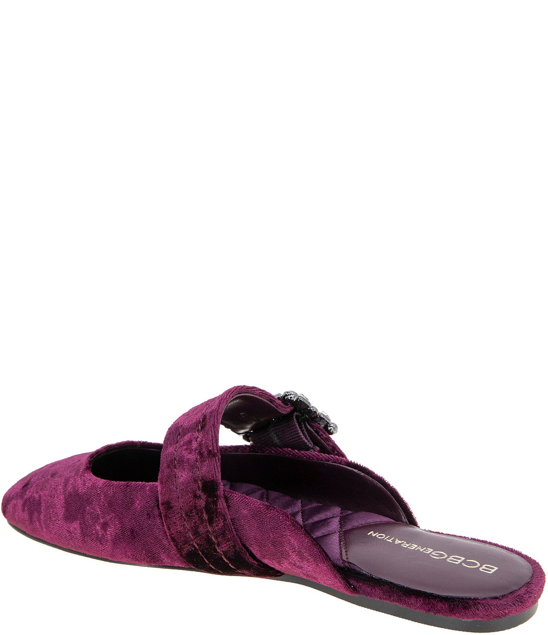 BCBGeneration Hope Velvet Rhinestone Buckle Ballet Mules