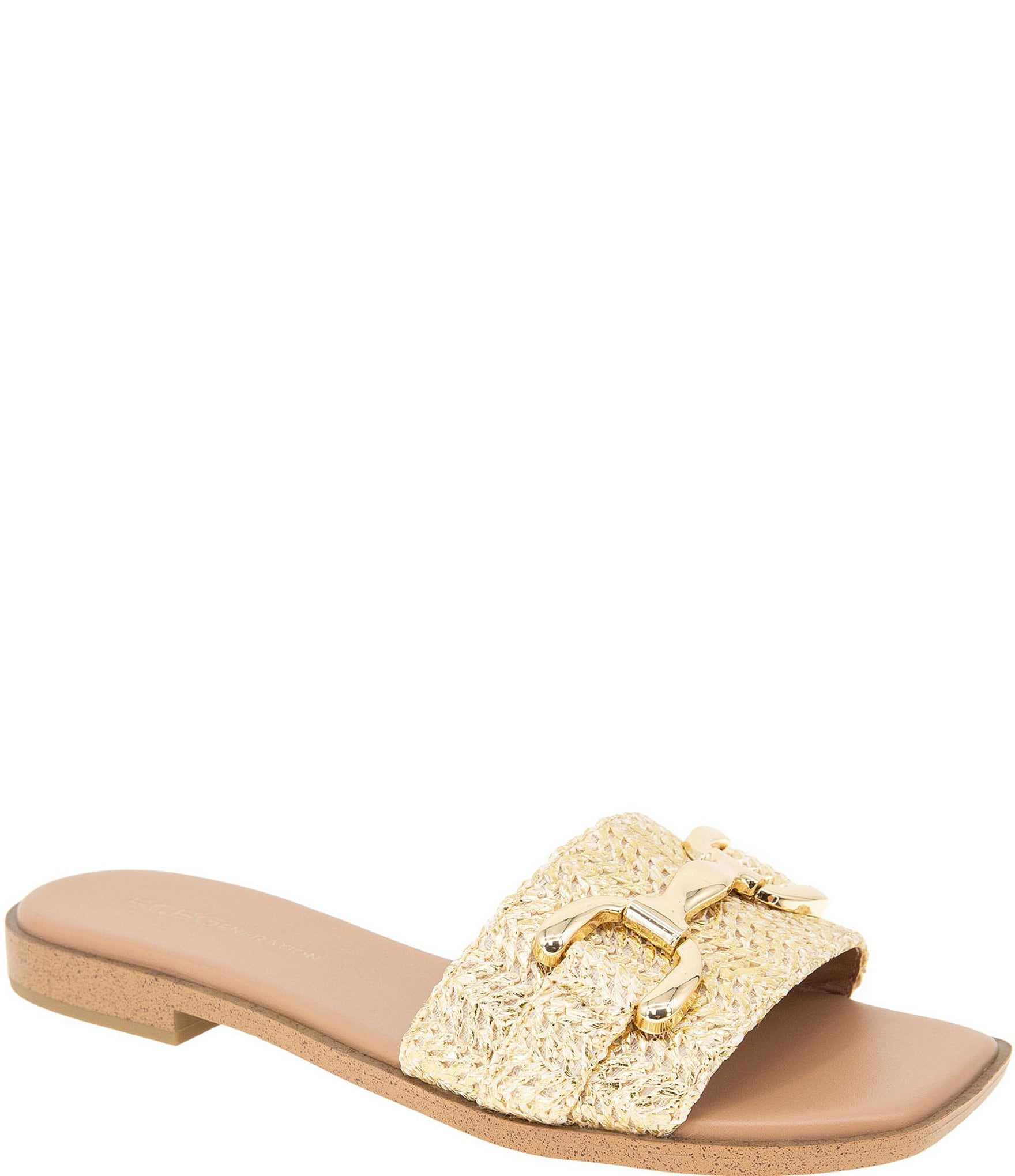 BCBGeneration Lorma Metallic Raffia Bit Buckle Slides | Dillard's