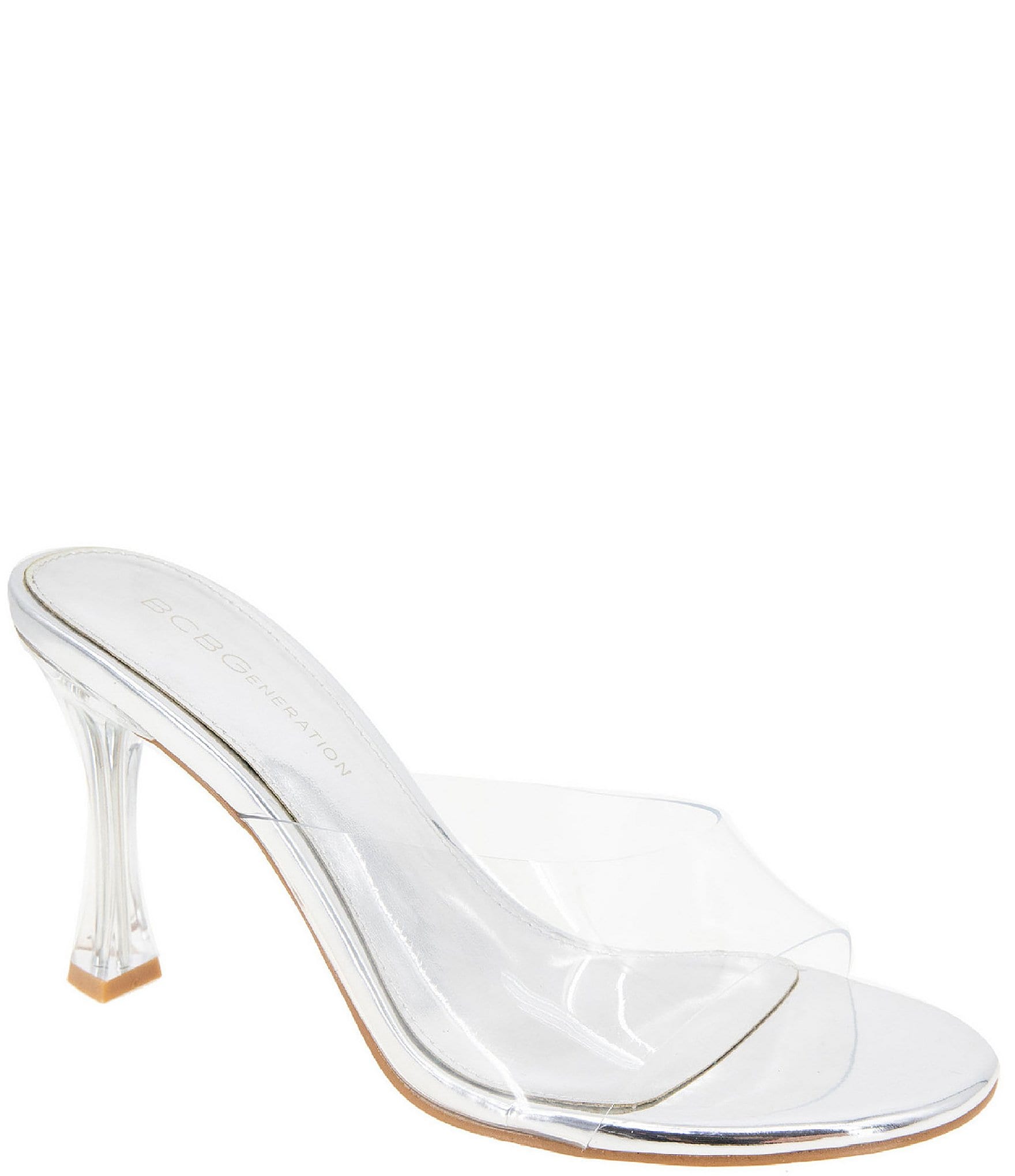 Gianni Bini Kirrah Clear Vinyl Strappy Flared Heel Sandals