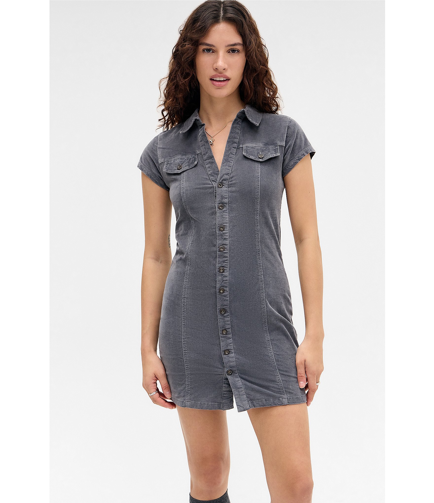 BDG Urban Outfitters Cap Sleeve Solid Shirt Dress