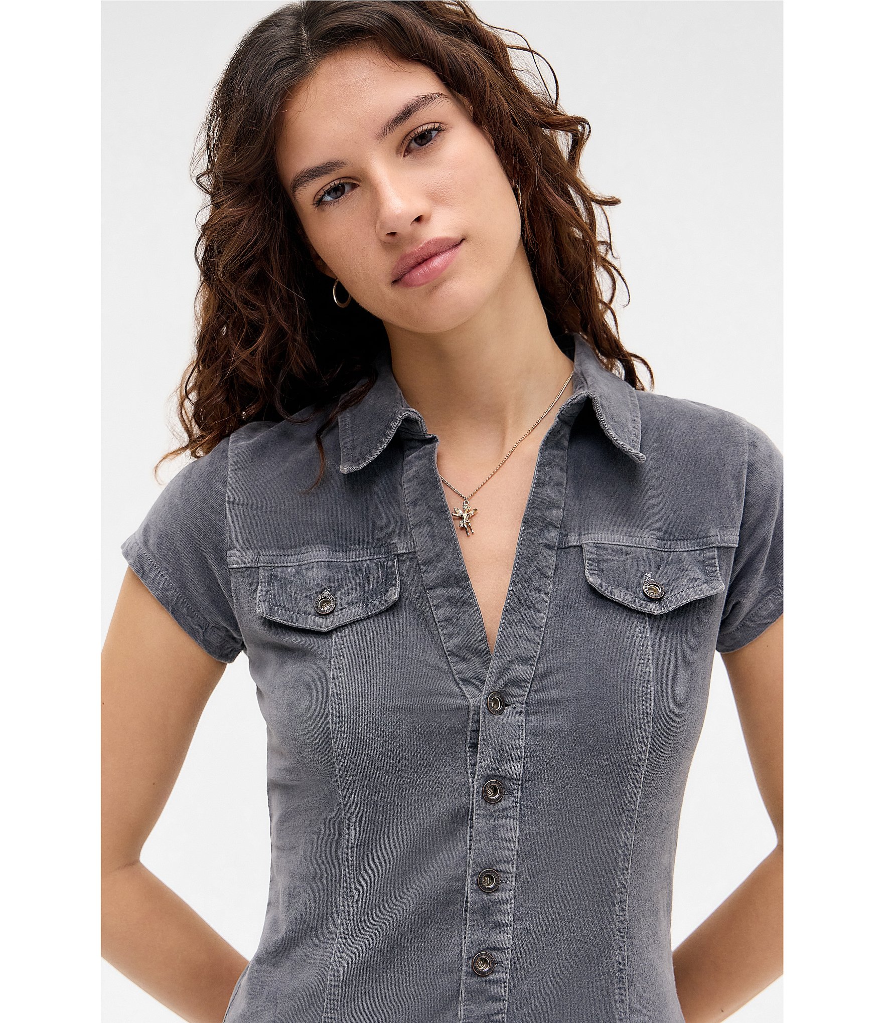 BDG Urban Outfitters Cap Sleeve Solid Shirt Dress
