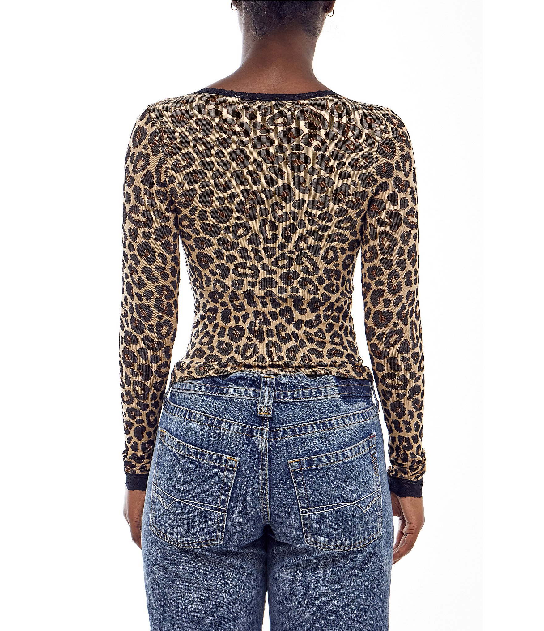 BDG Urban Outfitters Long Sleeve Leopard Printed Pointelle Cardigan