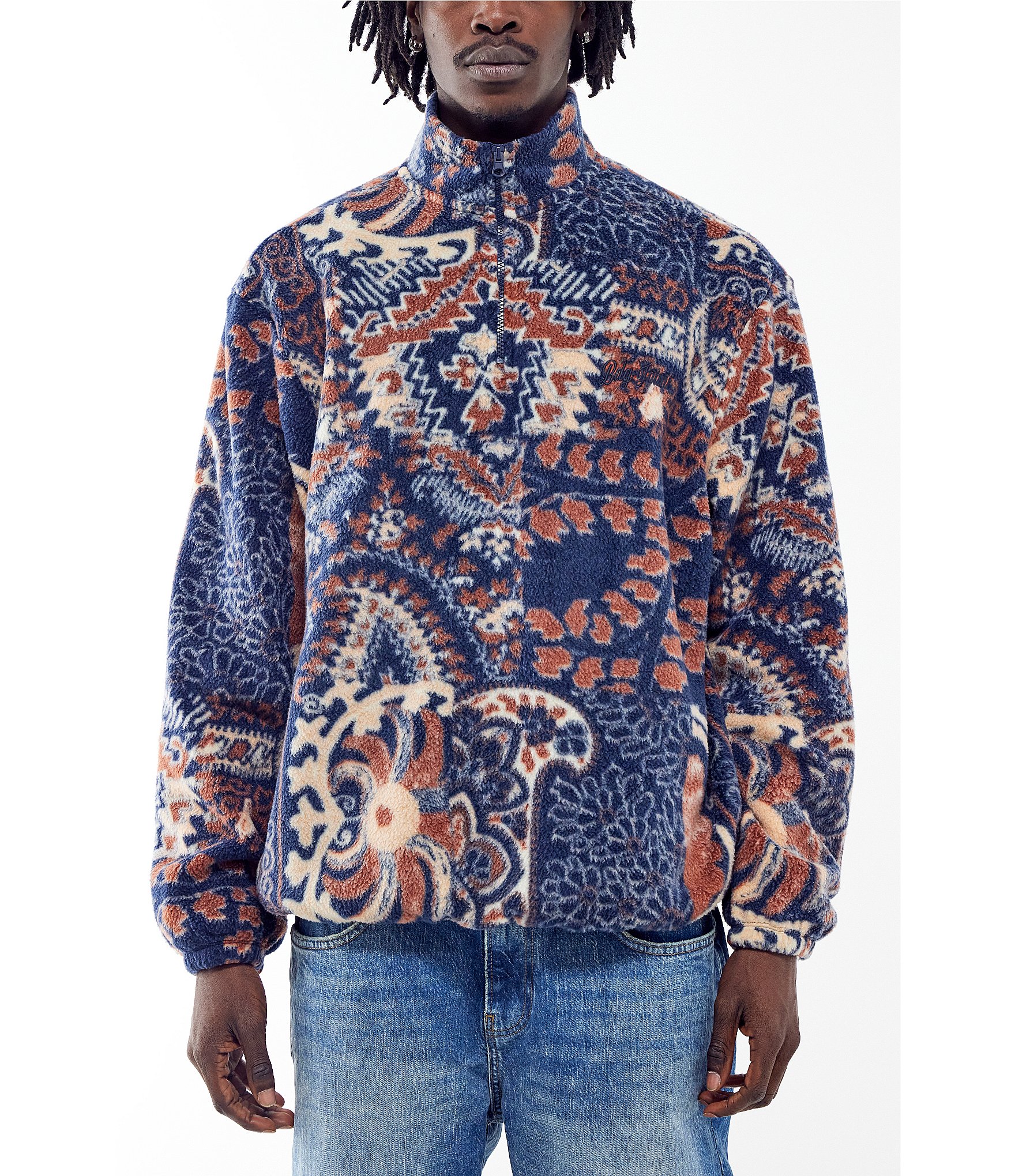 BDG Urban Outfitters Long Sleeve Paisley Printed Fleece Pullover