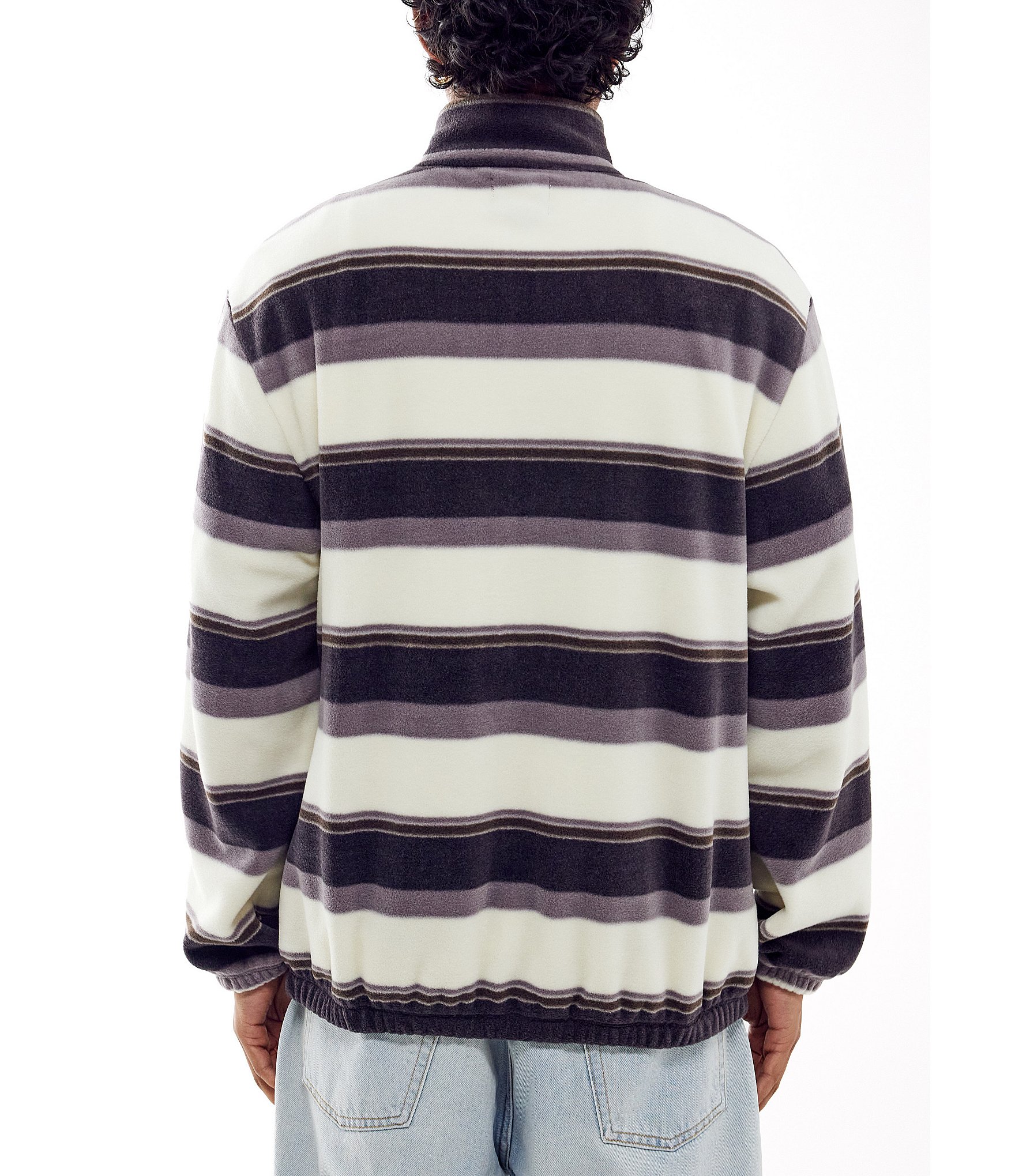 BDG Urban Outfitters Long Sleeve Striped Fleece Quarter Zip Pullover