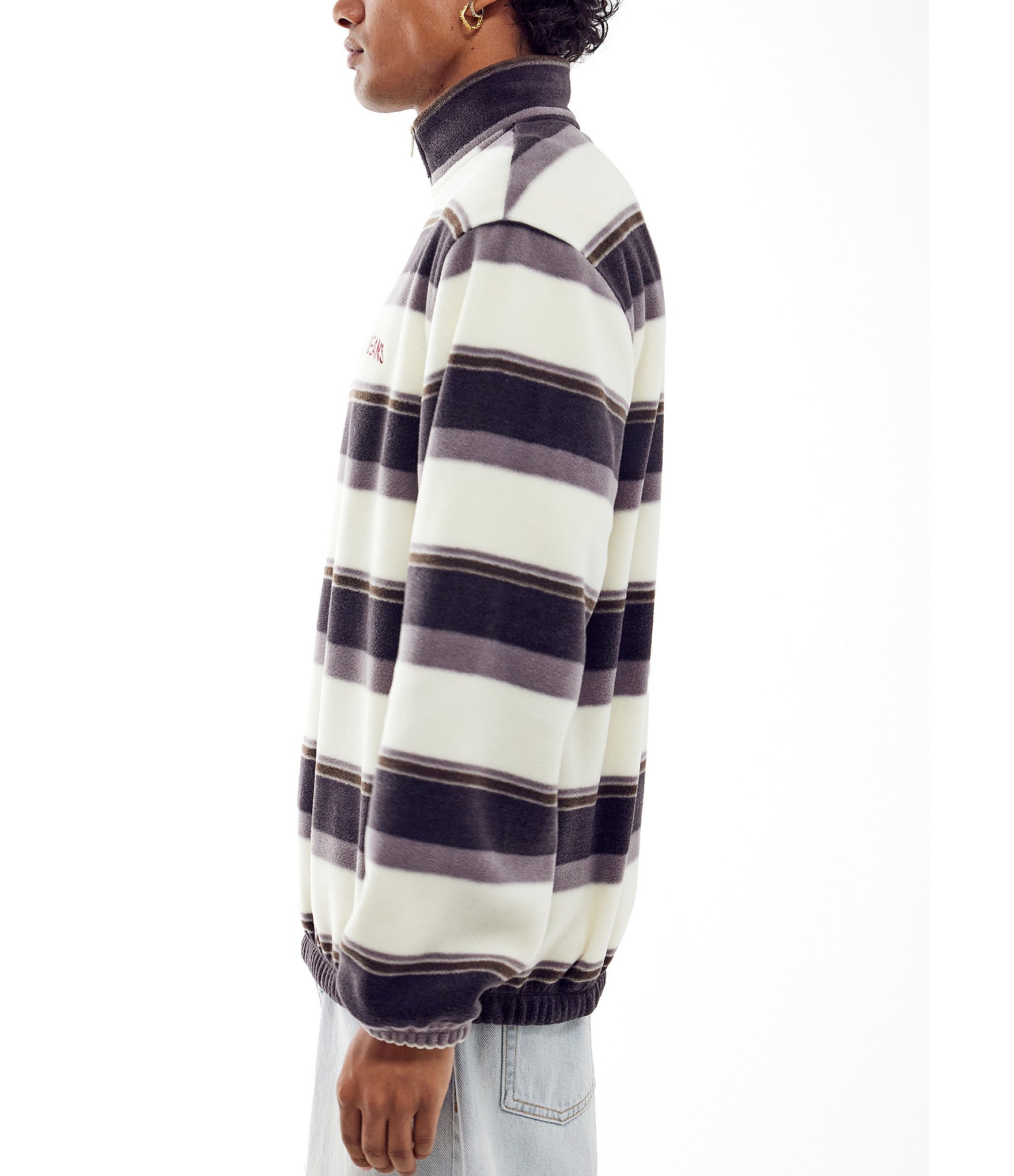 BDG Urban Outfitters Long Sleeve Striped Fleece Quarter Zip Pullover