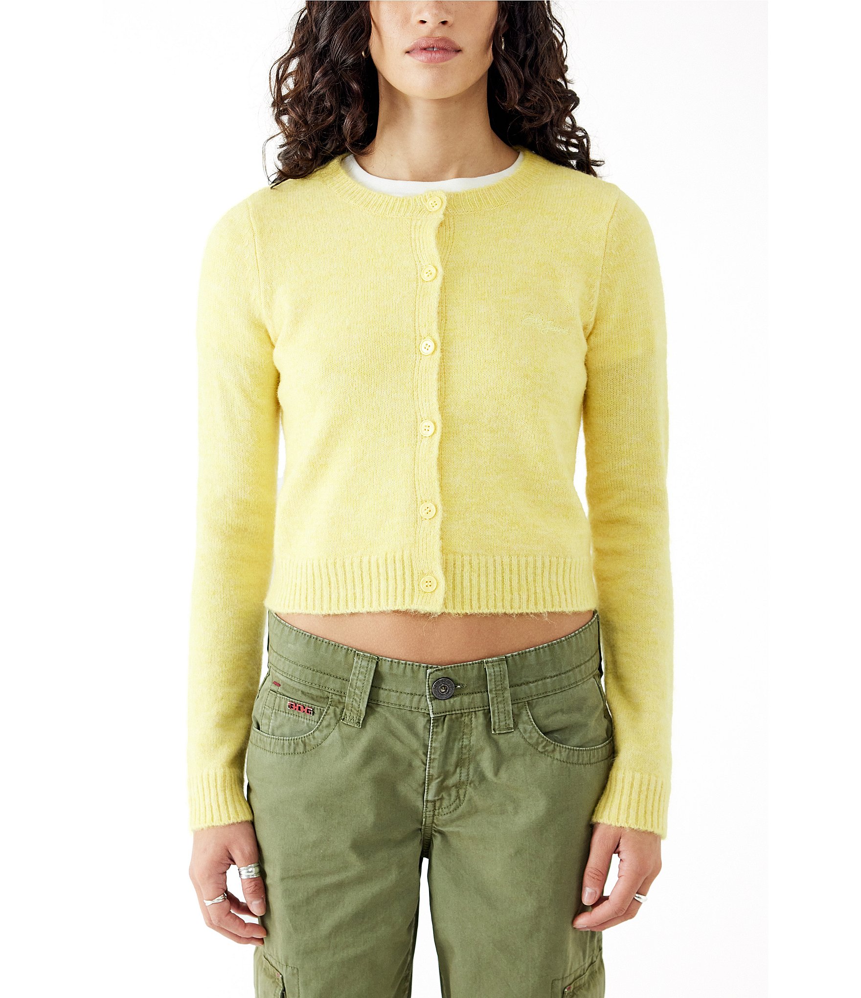 Urban Outfitters Yellow Cardigan UO Fluffy Knit Cardigan Urban