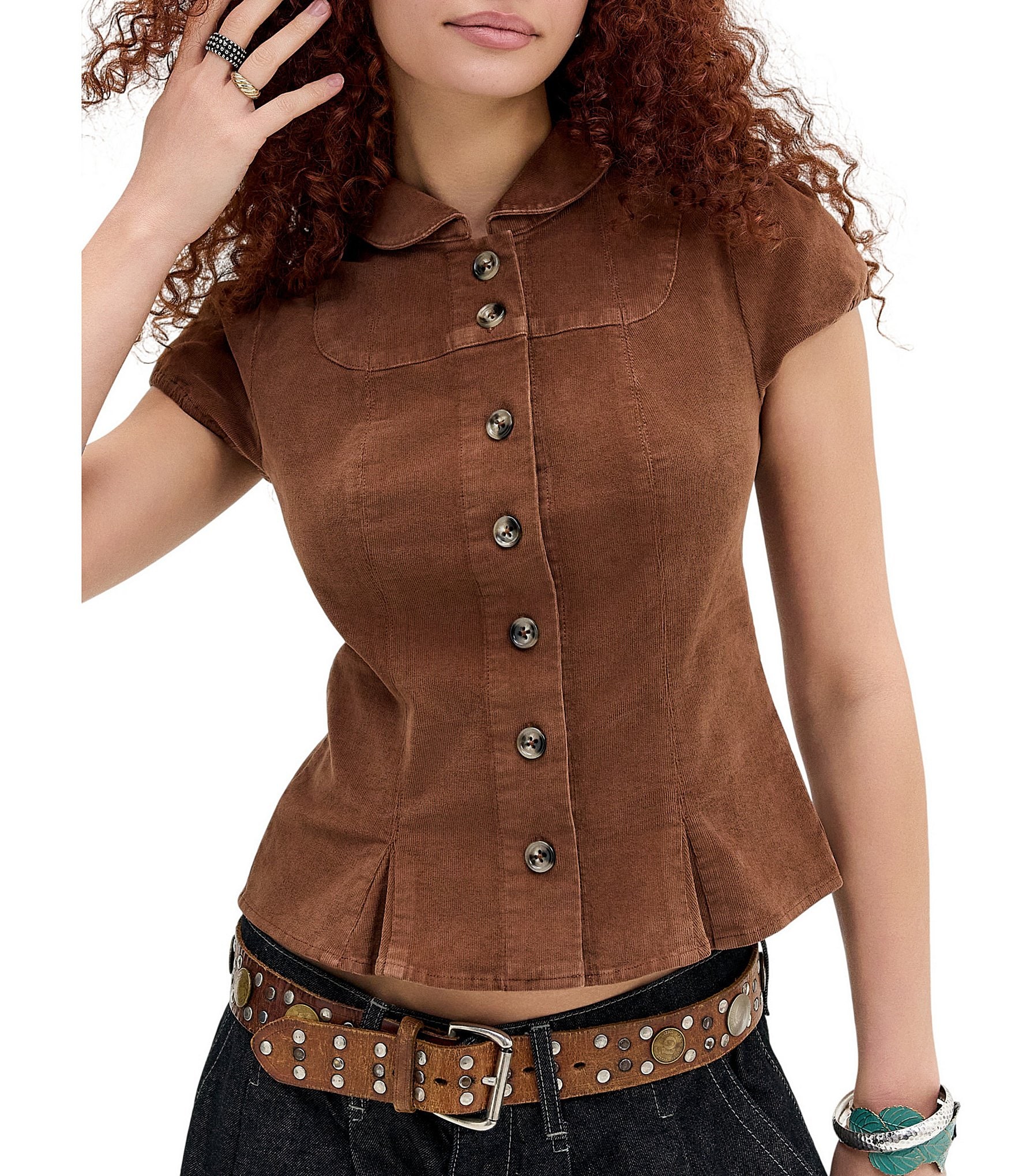 BDG Urban Outfitters Lyn Cap Sleeve Corduroy Blouse