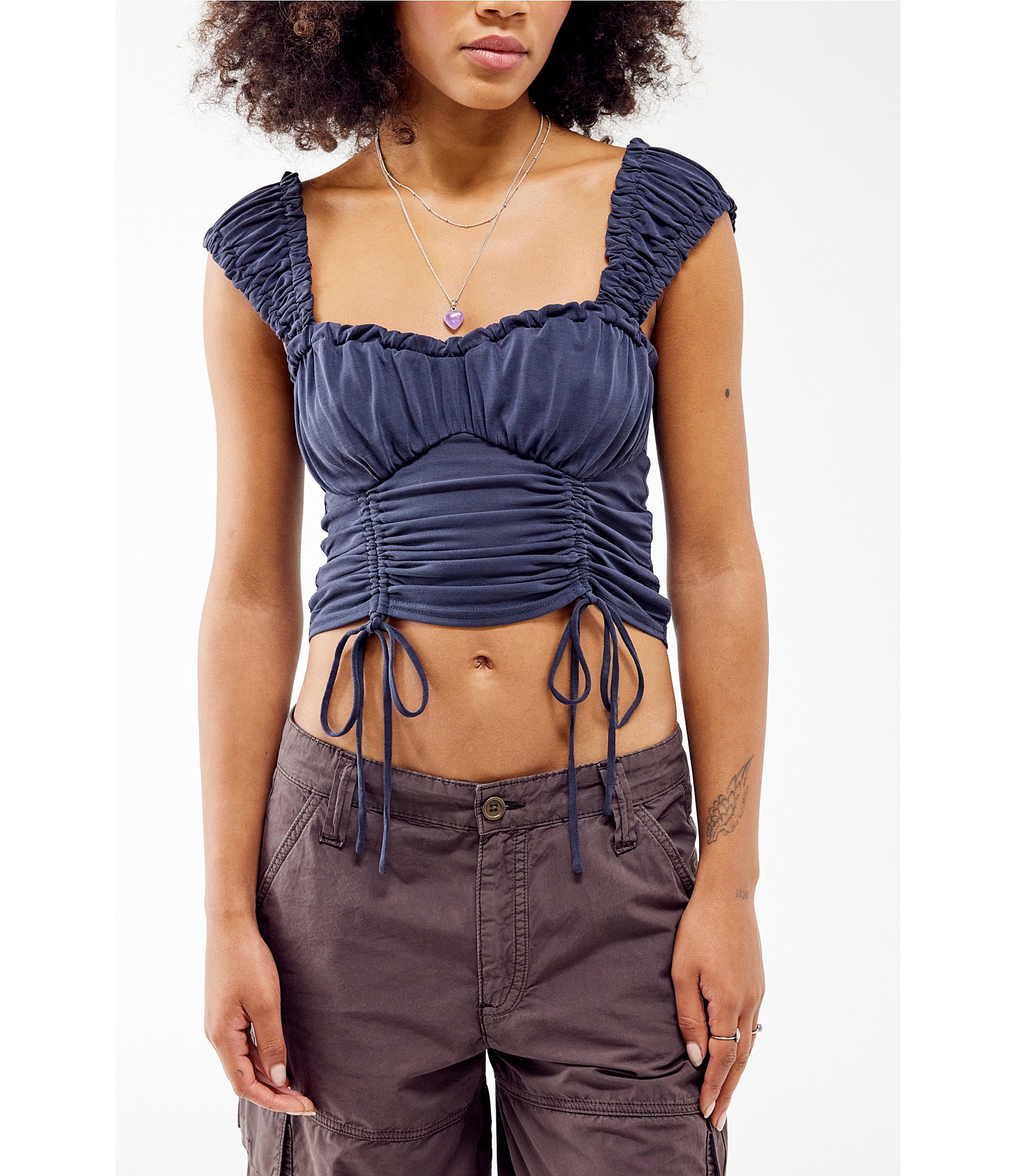 BDG Urban Outfitters Ruched Bust Drawstring Hem Tank Crop Top
