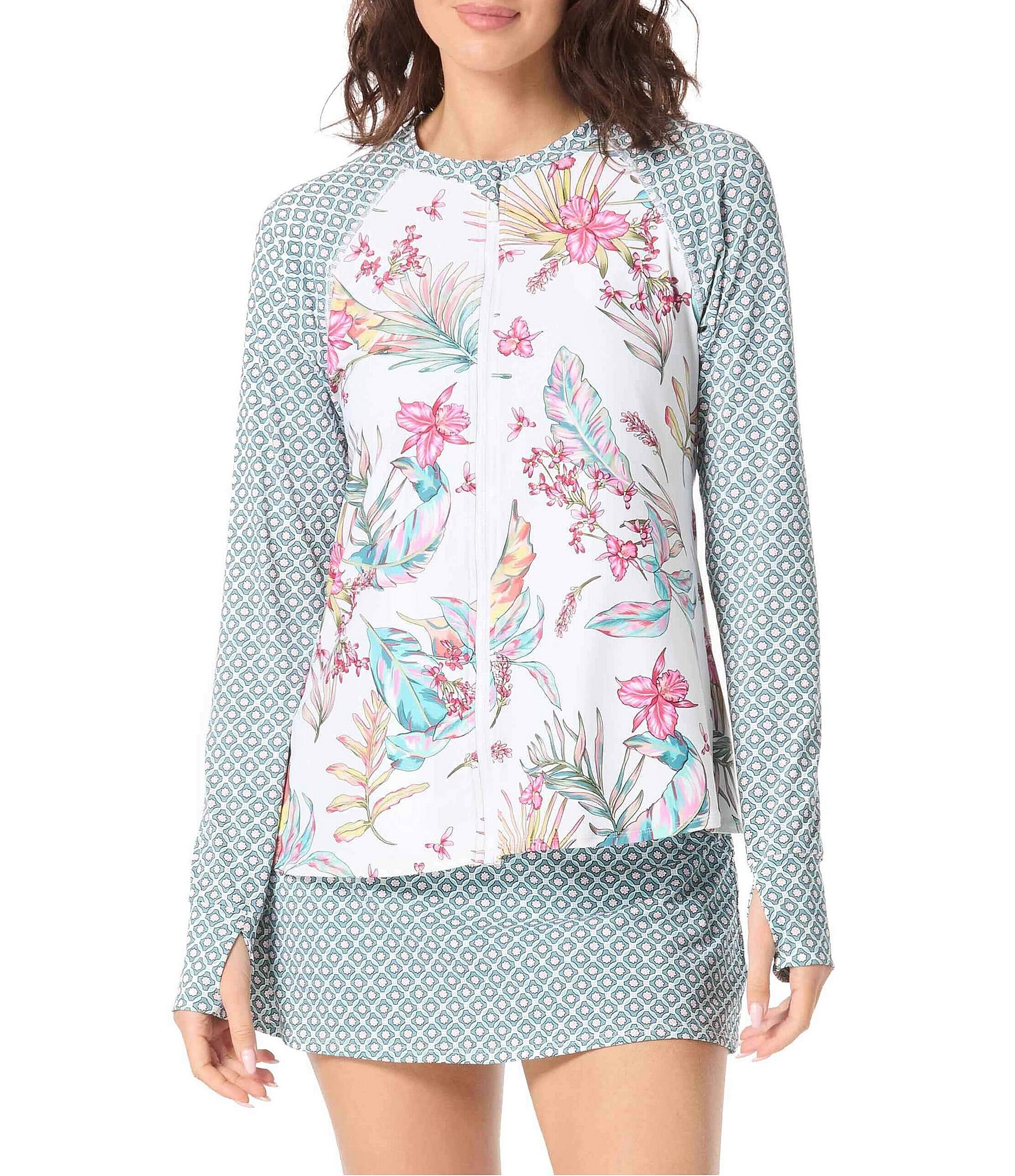Beach House Endless Summer Long Sleeve Front Zip Rashguard Swim Cover-Up