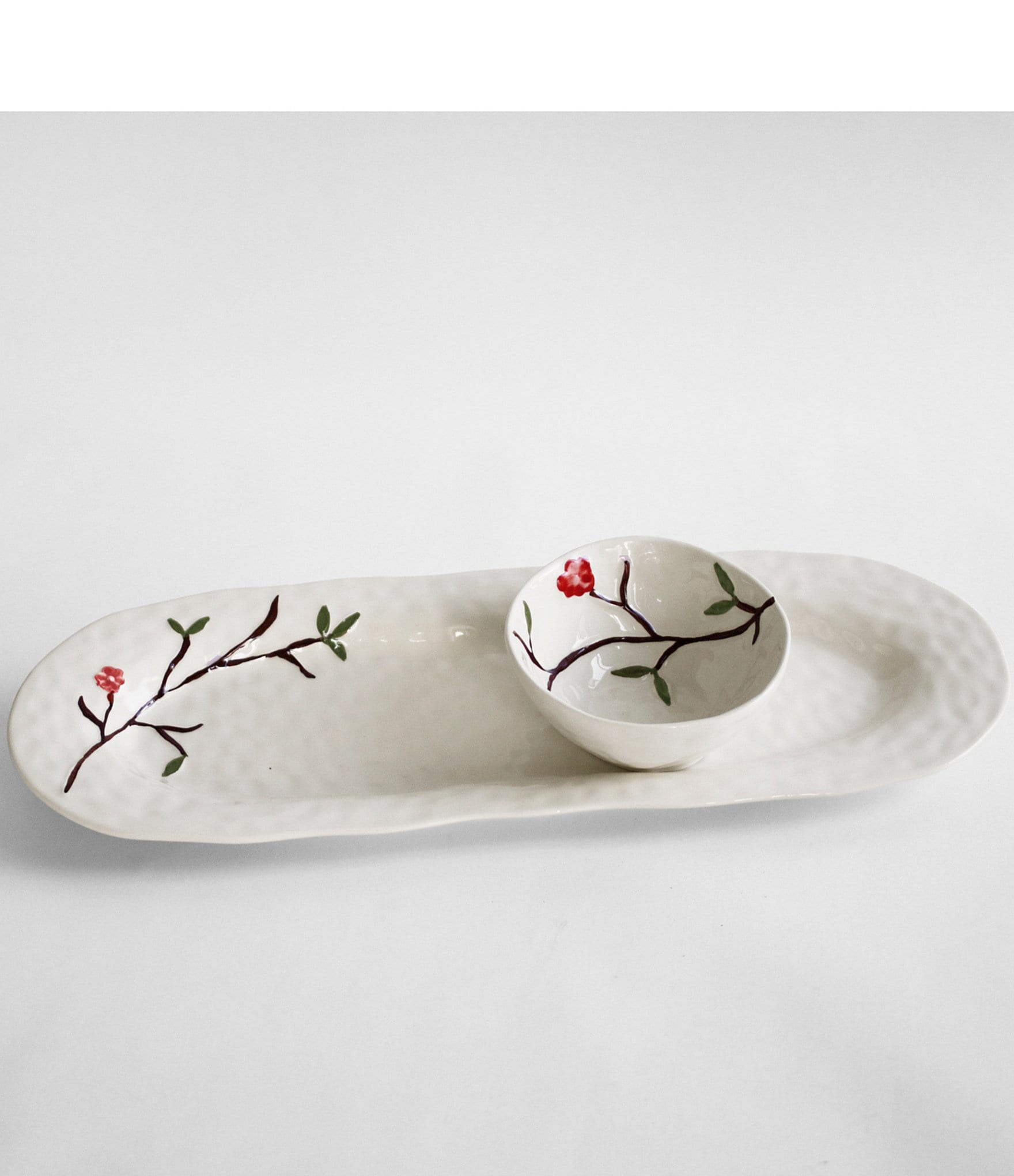 Beatriz Ball Ceramic Bird on Branch Mini Bowl and Tray Set