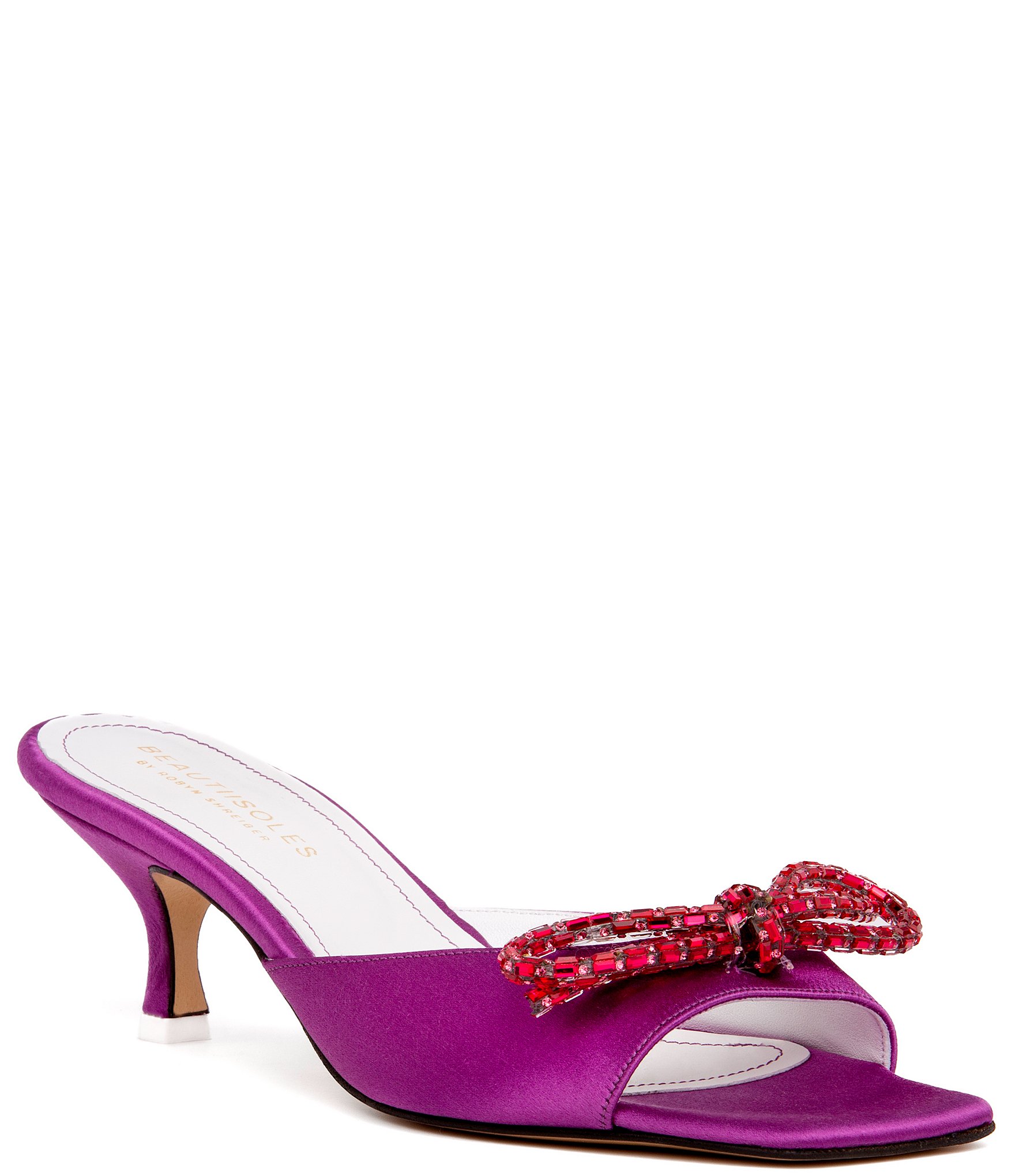 BEAUTIISOLES Eva Satin Rhinestone Embellished Bow Slide Dress Sandals ...