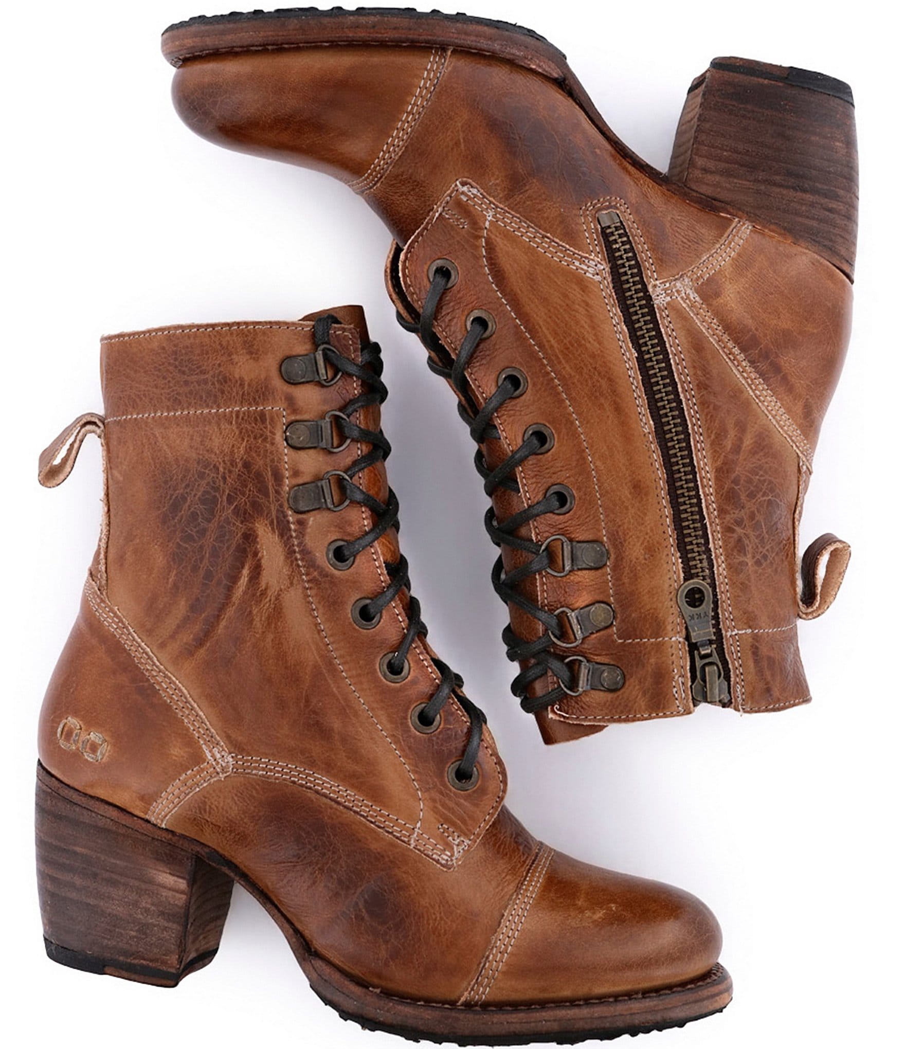 Bed Stu Judgement Leather Block Heel Combat Booties