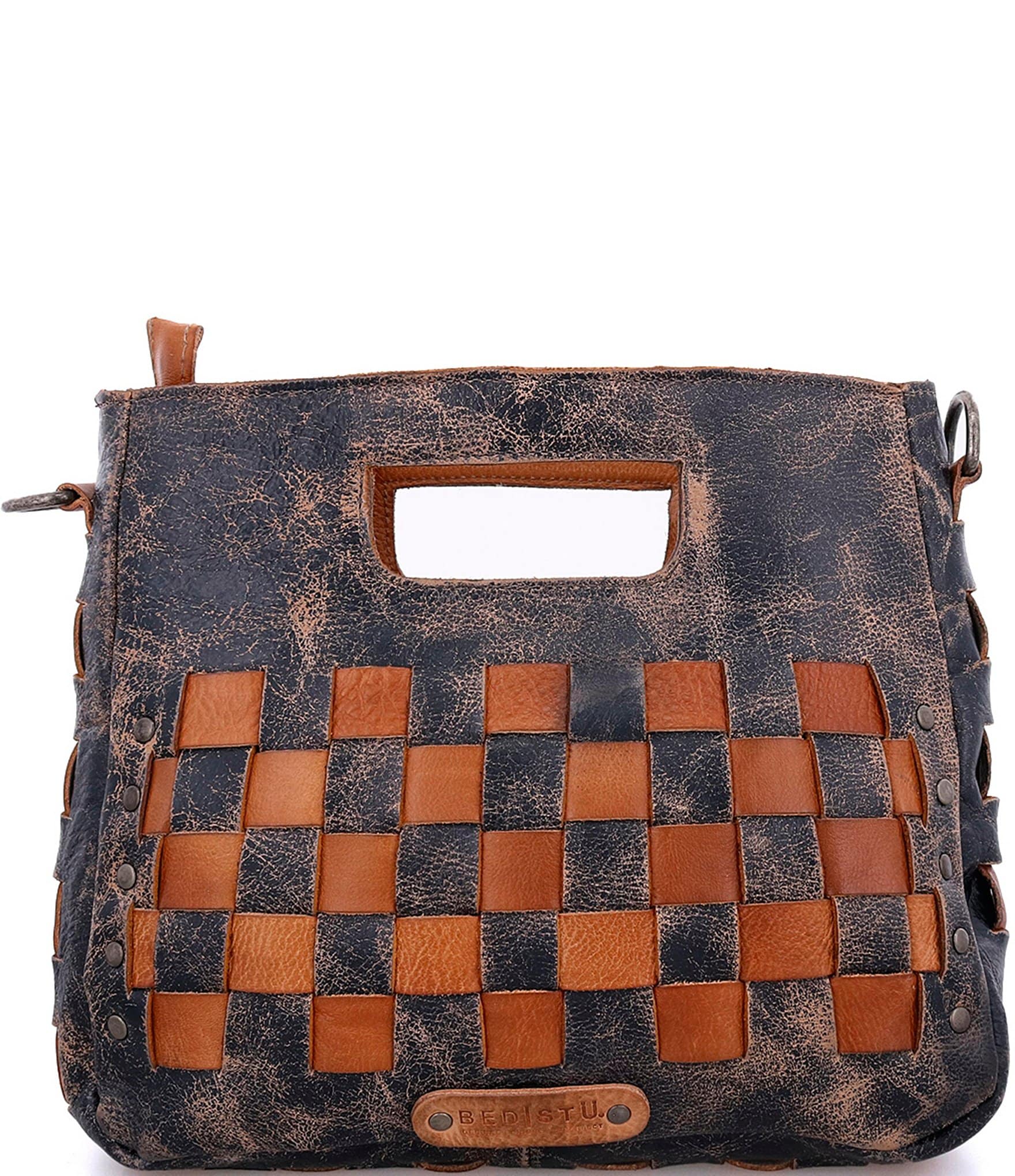 Bed Stu Keiki Leather Woven Checkered Crossbody Bag