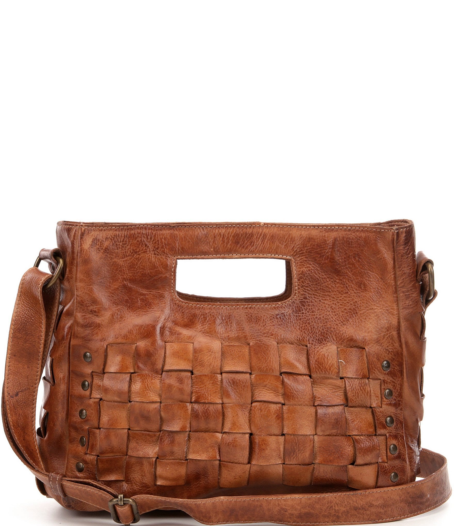 Bed Stu Orchid Studded Woven Leather Satchel Bag