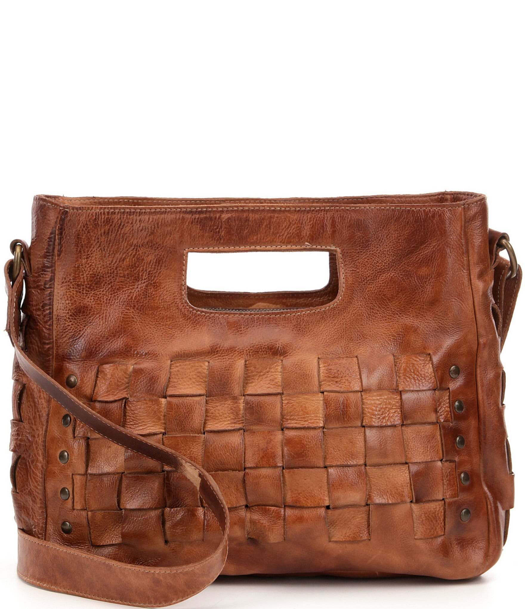 Bed Stu Orchid Studded Woven Leather Satchel Bag