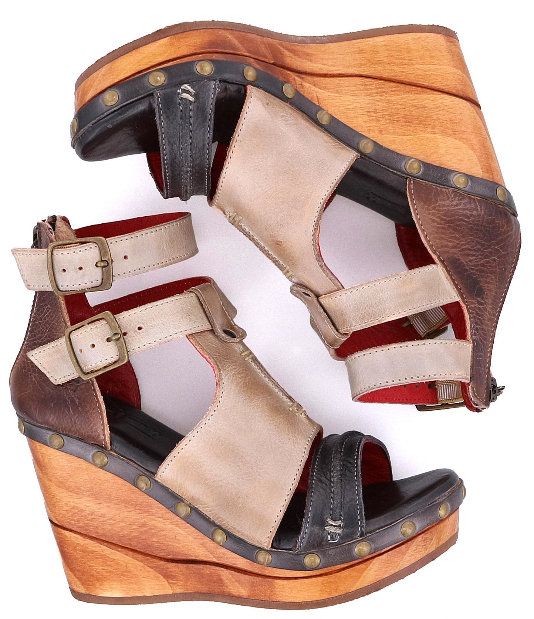 Bed Stu Princess Studded Leather Platform Wedge Pumps
