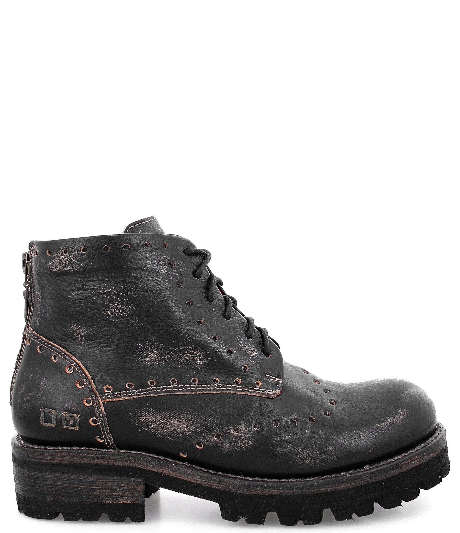 Bed Stu Quatro II Leather Lace-Up Lug Sole Combat Booties