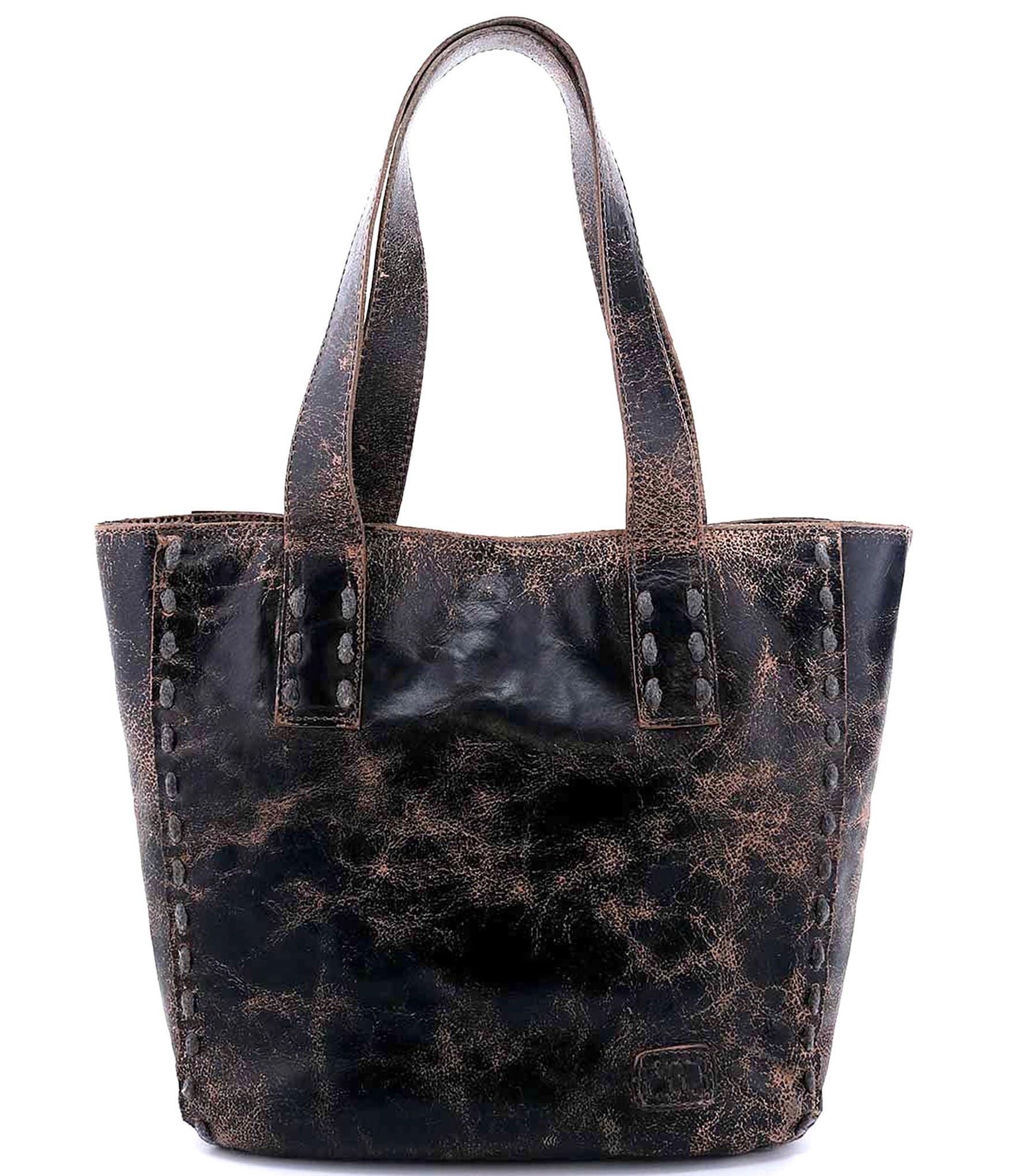 Bed Stu Stevie Black Leather Pick Stitch Tote Bag