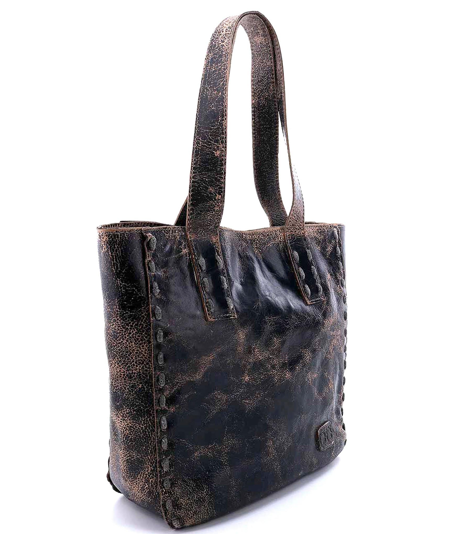 Bed Stu Stevie Black Leather Pick Stitch Tote Bag