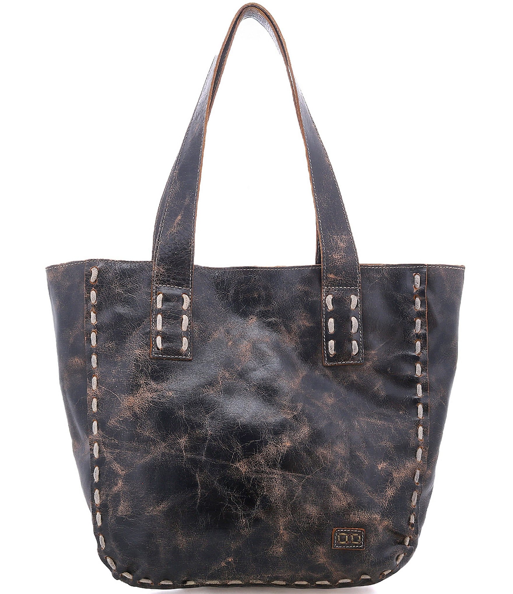 Bed Stu Stevie Black Leather Pick Stitch Tote Bag