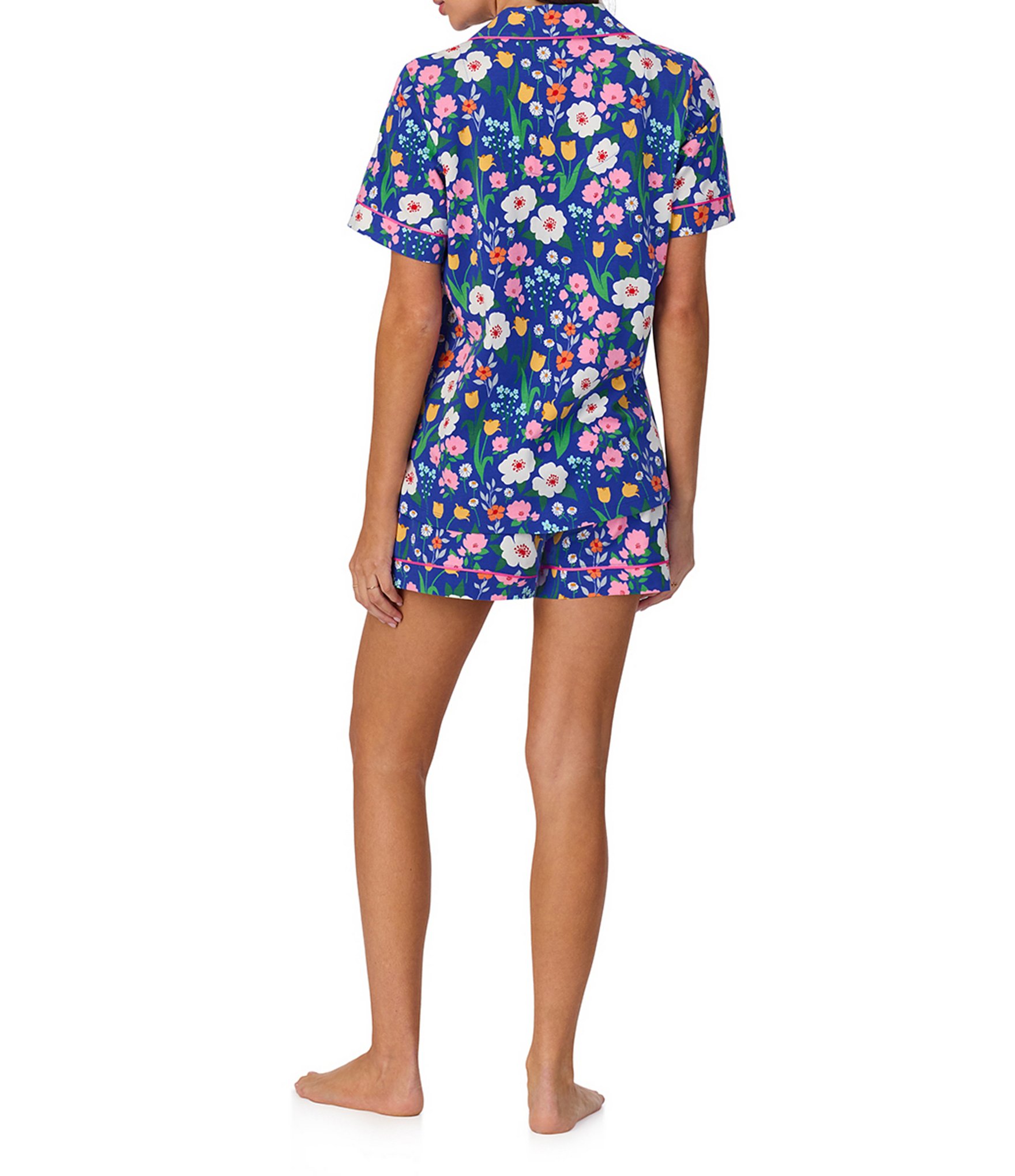 BedHead Organic Cotton Flower Market Print Short Sleeve Notch Collar Cotton Knit Shorty Pajama Set