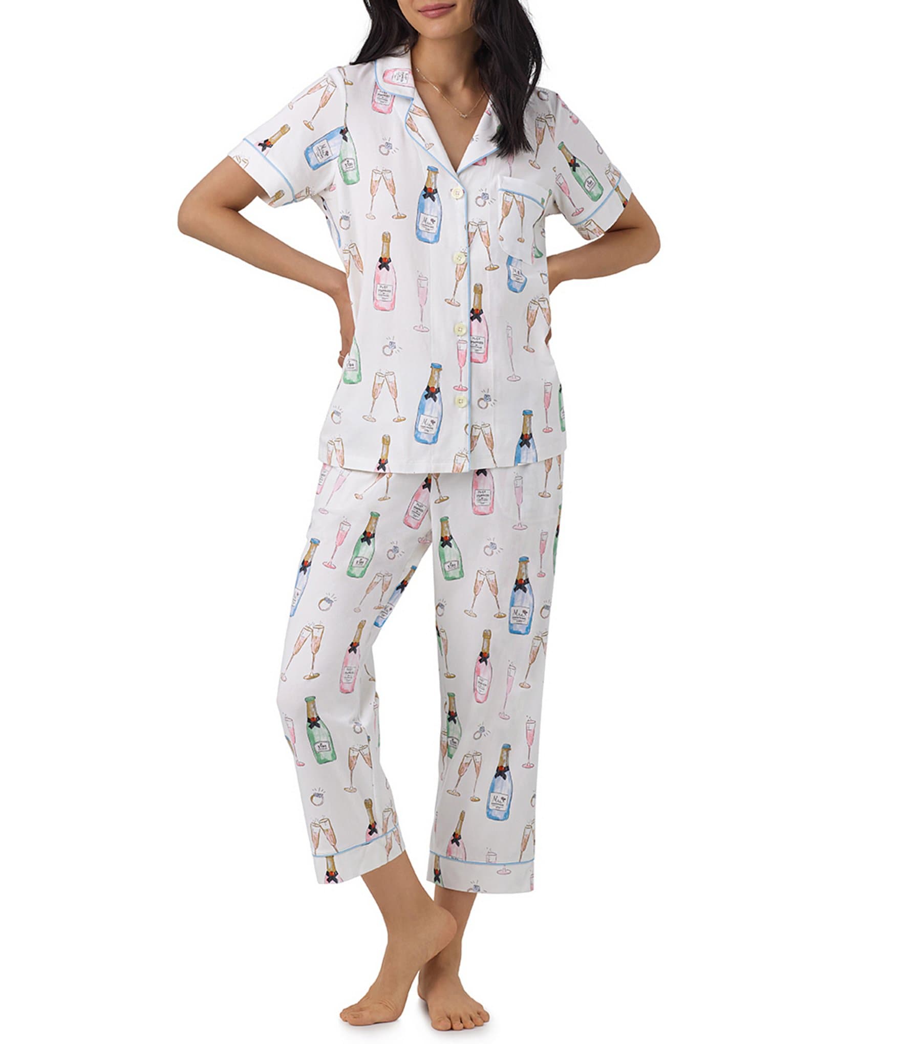 Buy Anjue Women Pajamas Set Bride Pajamas Short Sleeve Sleepwear Button  Down Lounge Sets Nightwear Soft Pjs with Pockets S-XXL, B-cyan Heart,  Medium at