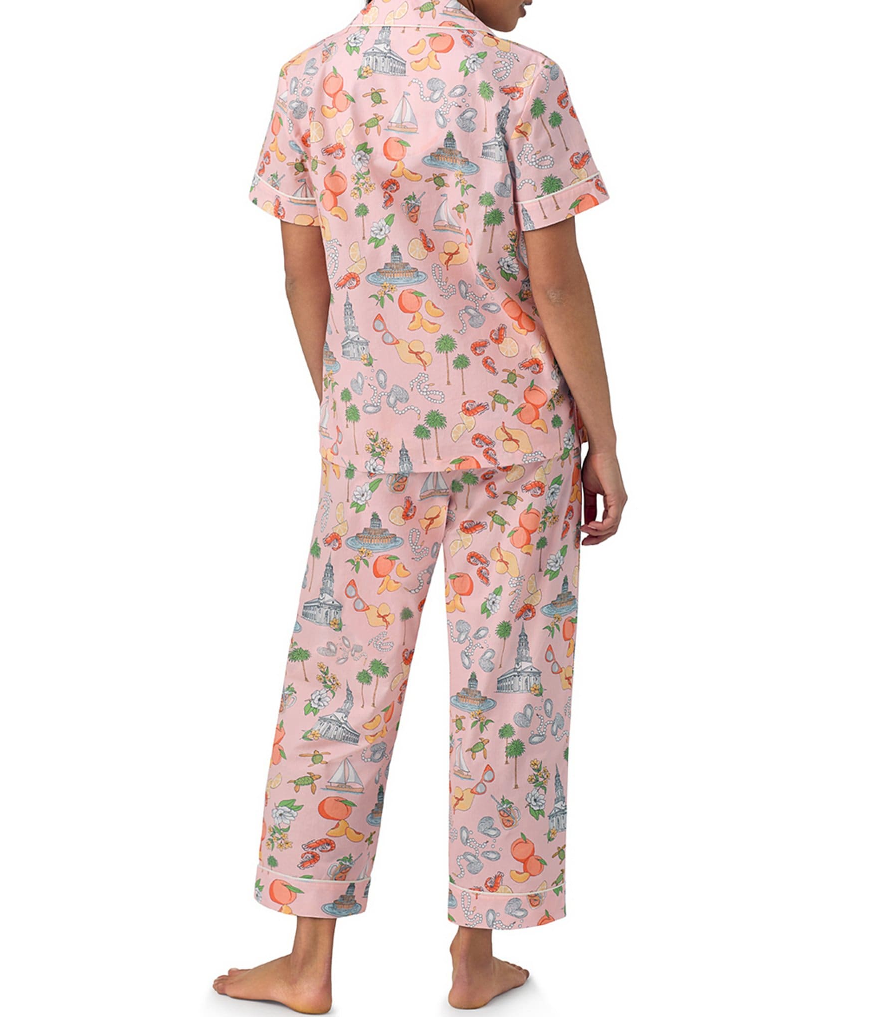 BedHead Pajamas Charming Charleston Print Short Sleeve Notch Collar Cropped Pant Pajama Set