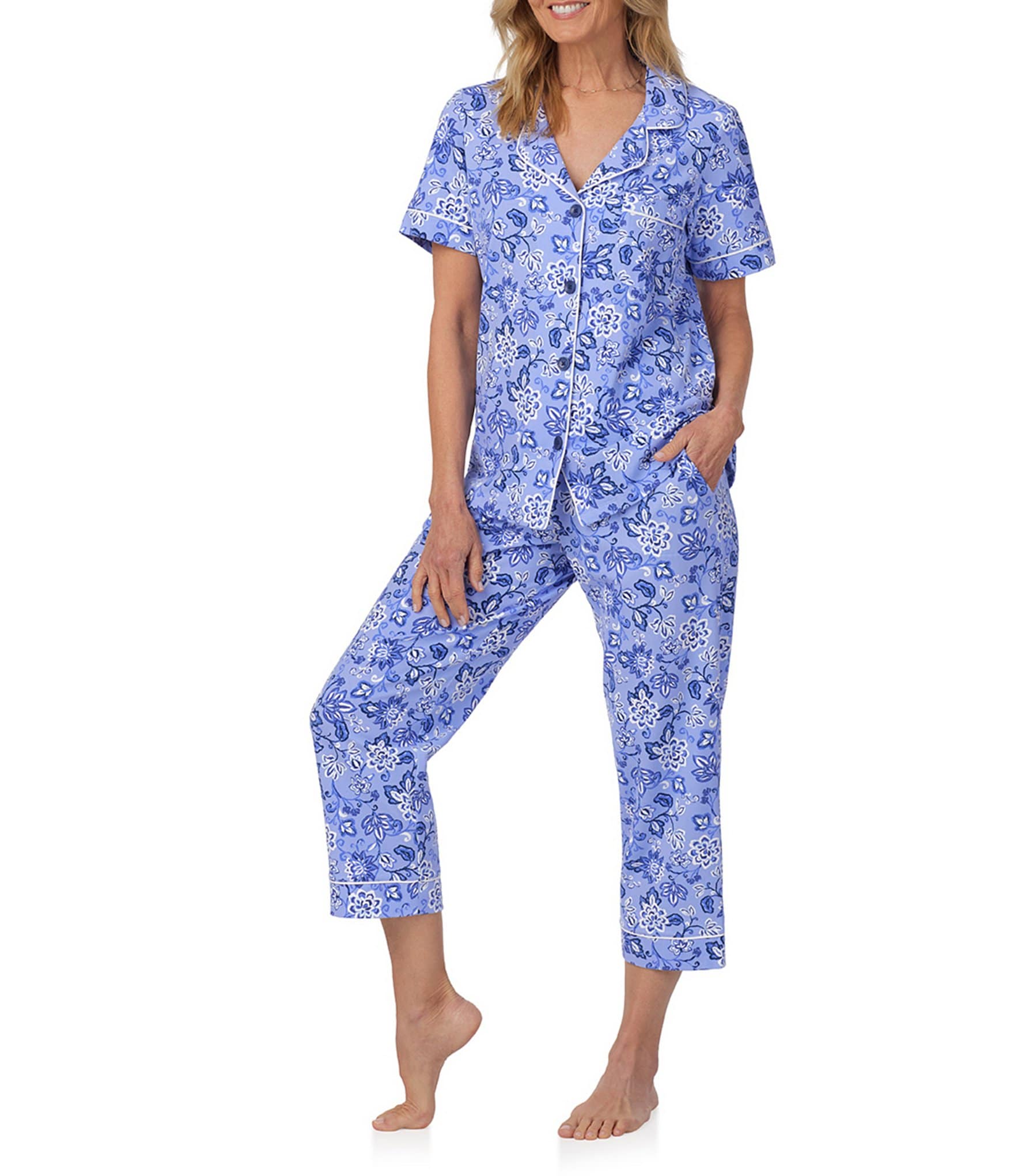 BedHead Pajamas Desert Flowers Print Short Sleeve Notch Collar Cropped Pajama Set