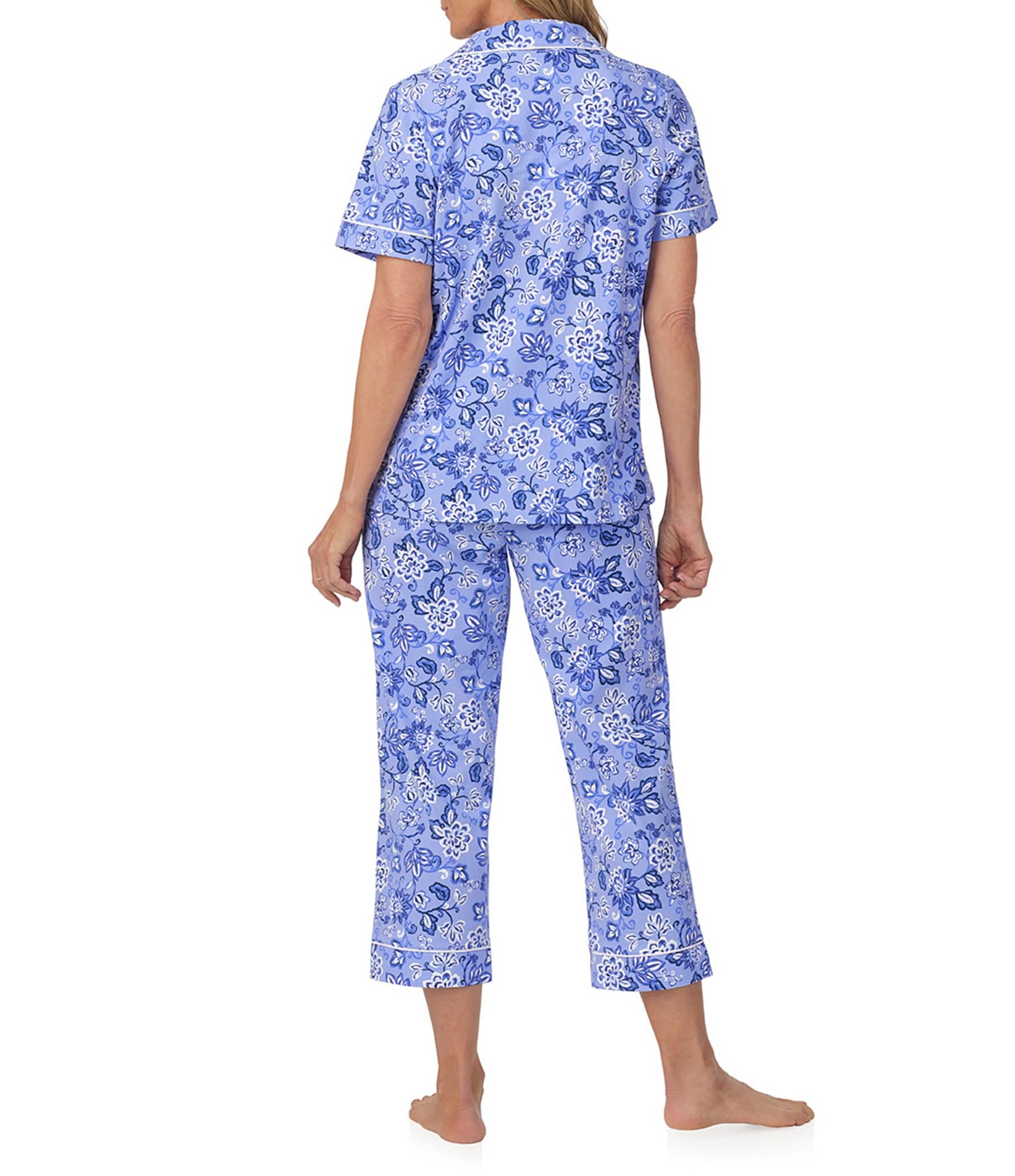 BedHead Pajamas Desert Flowers Print Short Sleeve Notch Collar Cropped Pajama Set