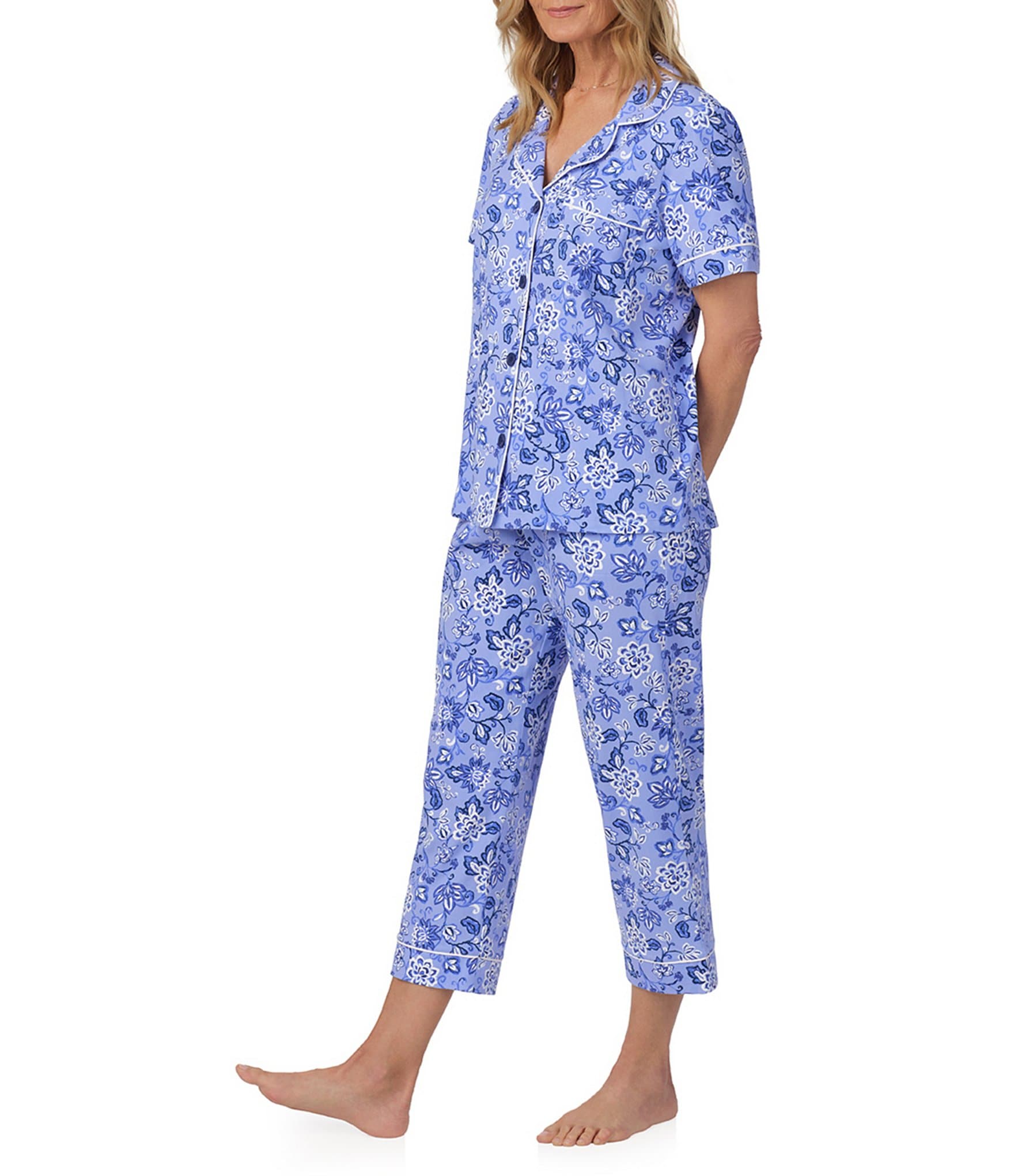 BedHead Pajamas Desert Flowers Print Short Sleeve Notch Collar Cropped Pajama Set