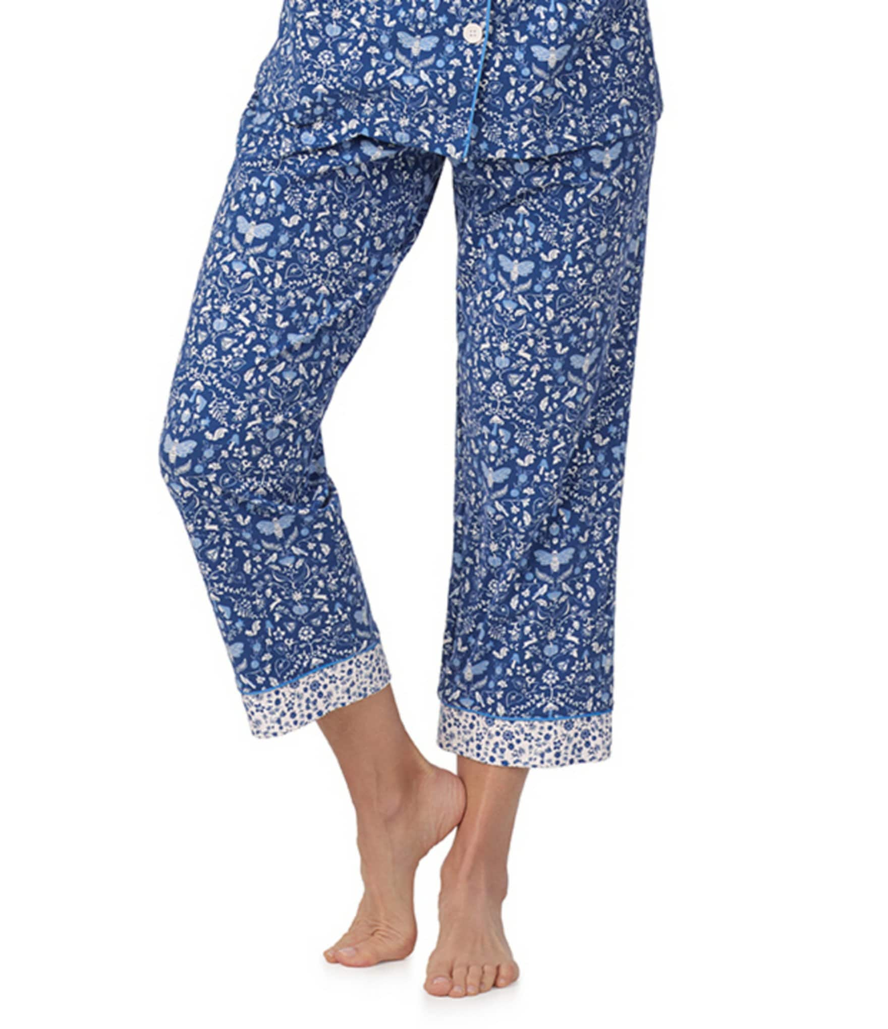 BedHead Pajamas Ditsy Through The Woods Knit 3/4 Sleeve Notch Collar Cropped Pajama Set