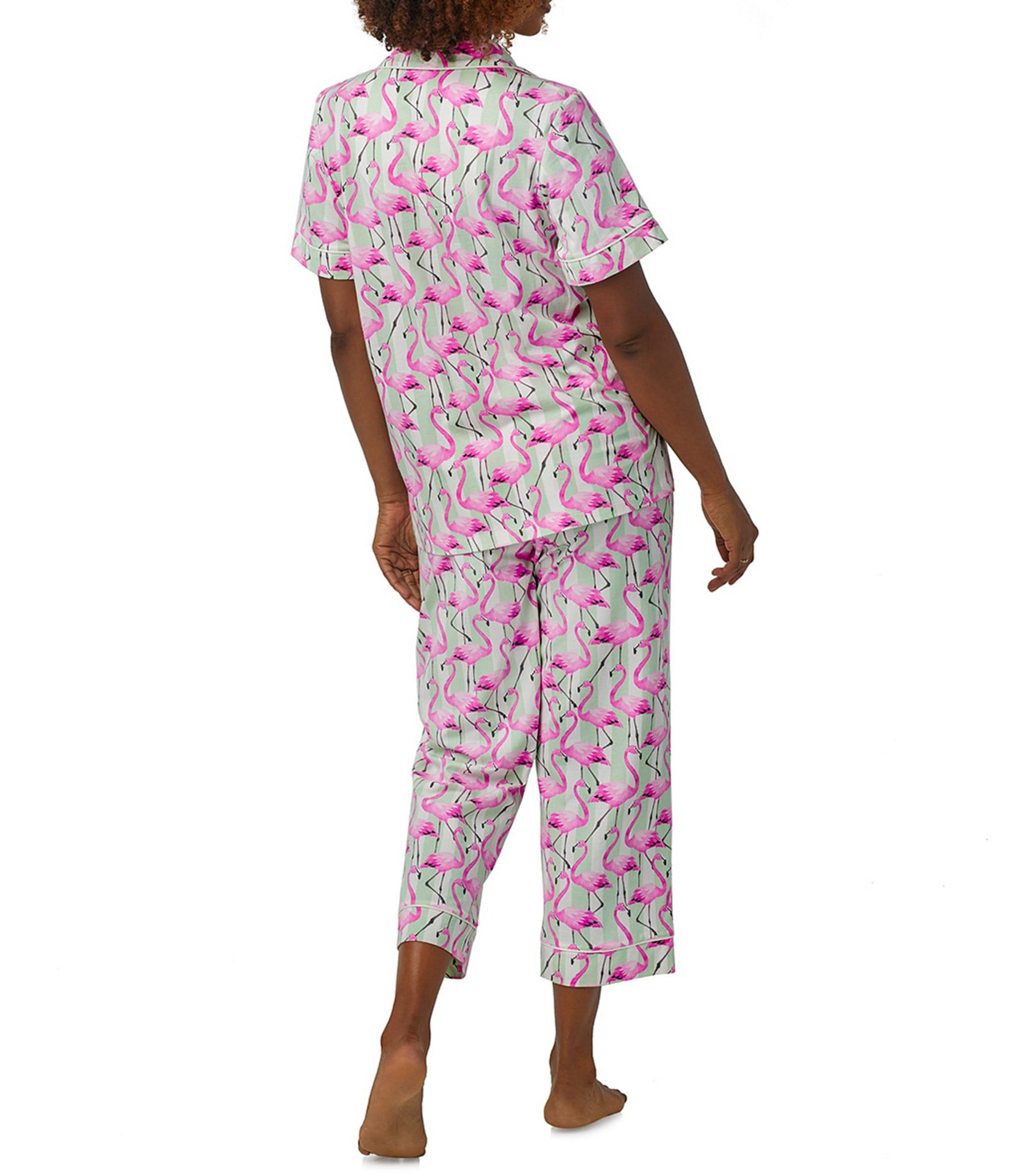 BedHead Pajamas Flamingo Print Short Sleeve Notch Collar Cropped Pajama Set