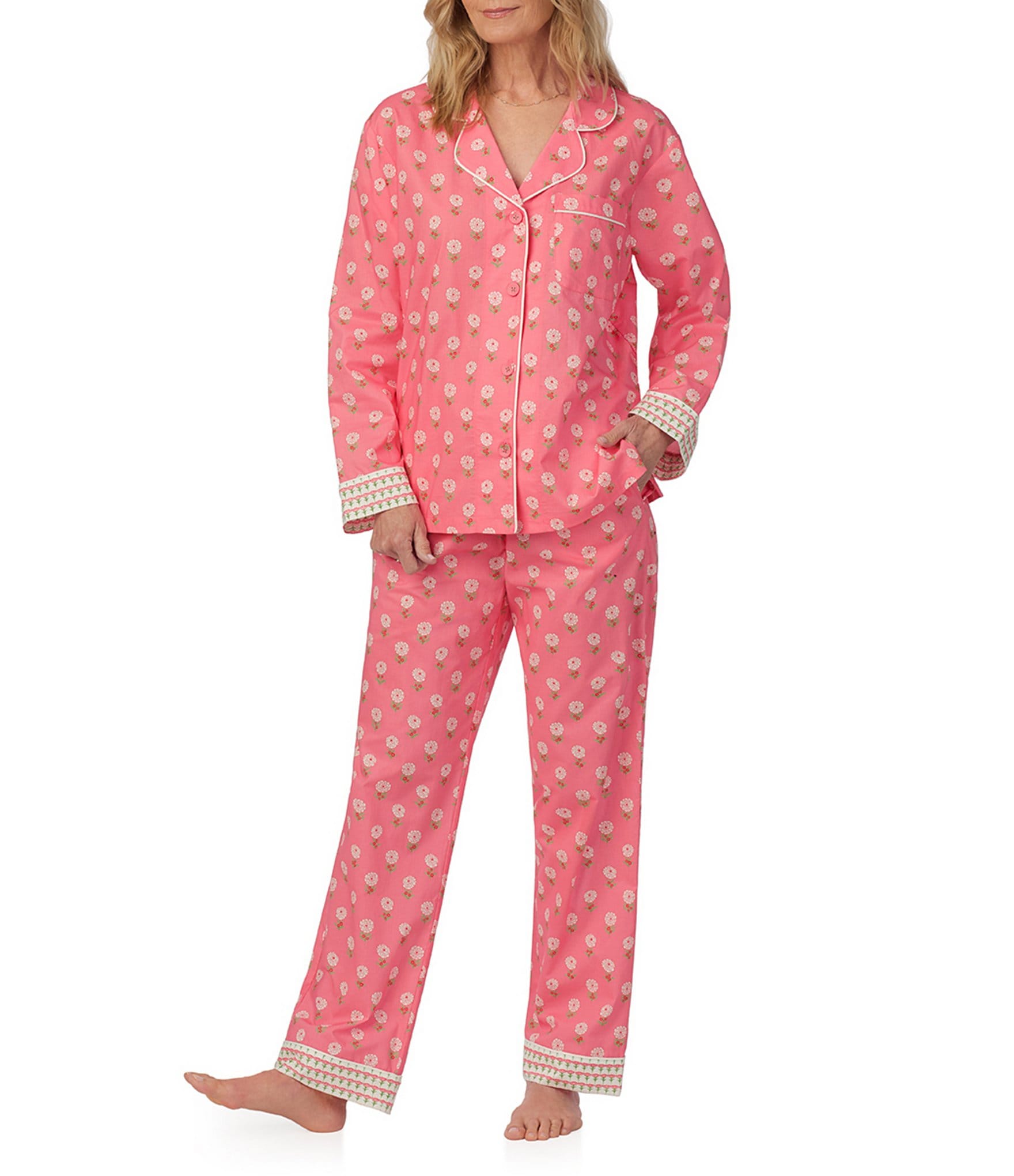 BedHead Pajamas Floral Print Long Sleeve Notch Collar Knit Pant Pajama Set