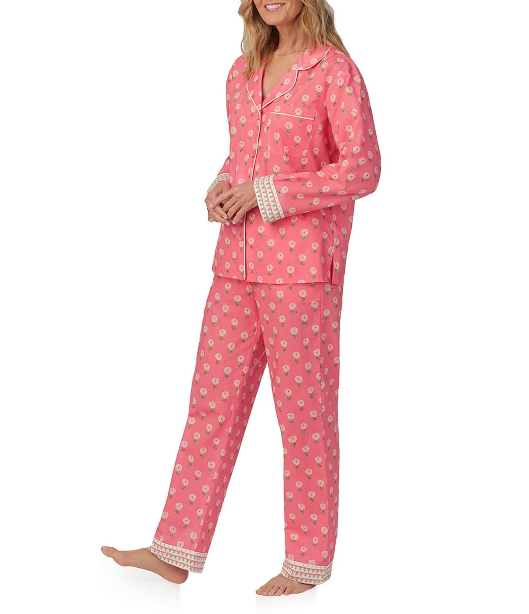 BedHead Pajamas Floral Print Long Sleeve Notch Collar Knit Pant Pajama Set