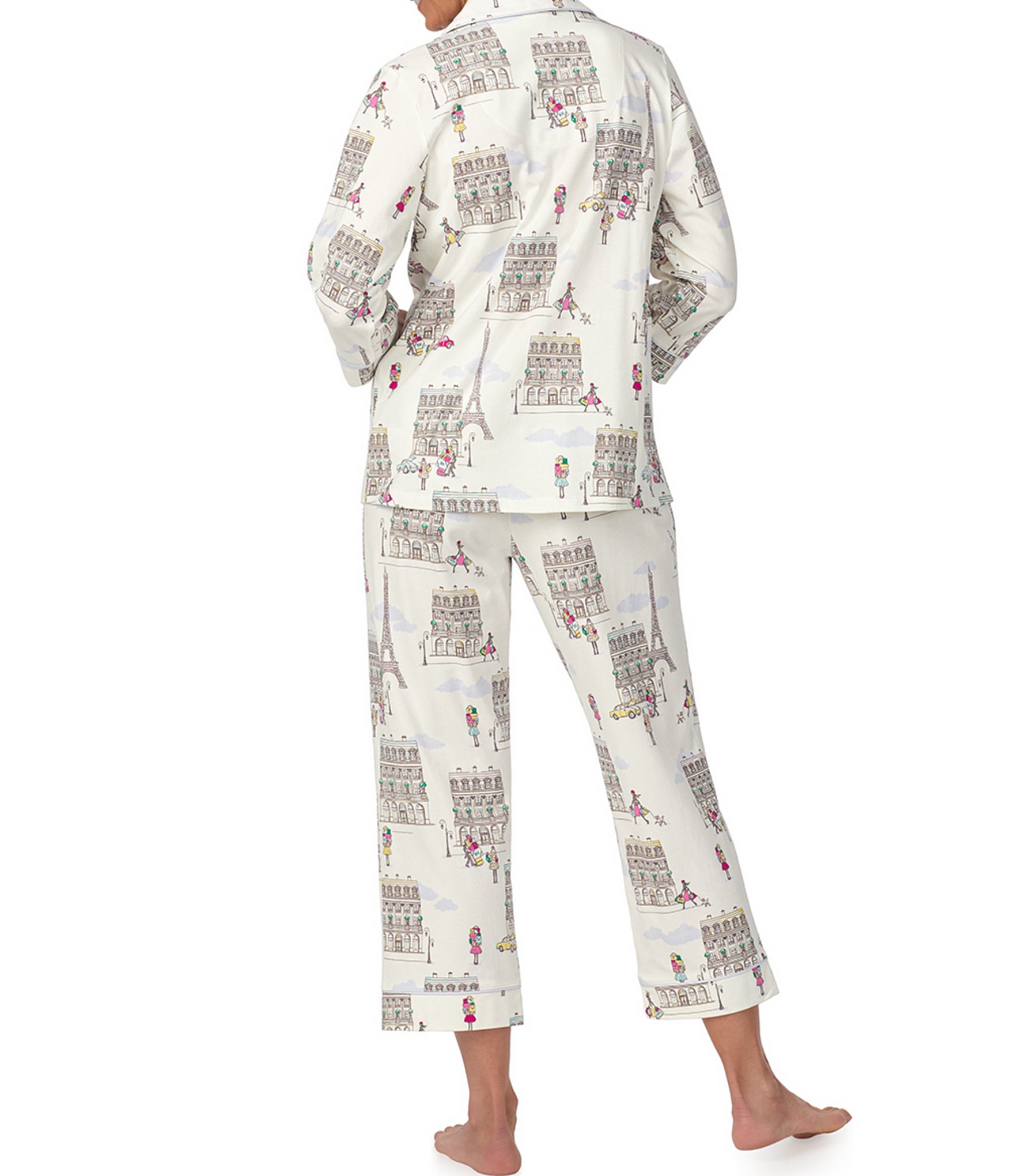 BedHead Pajamas Let's Go Shopping Knit 3/4 Sleeve Notch Collar Cropped Pajama Set