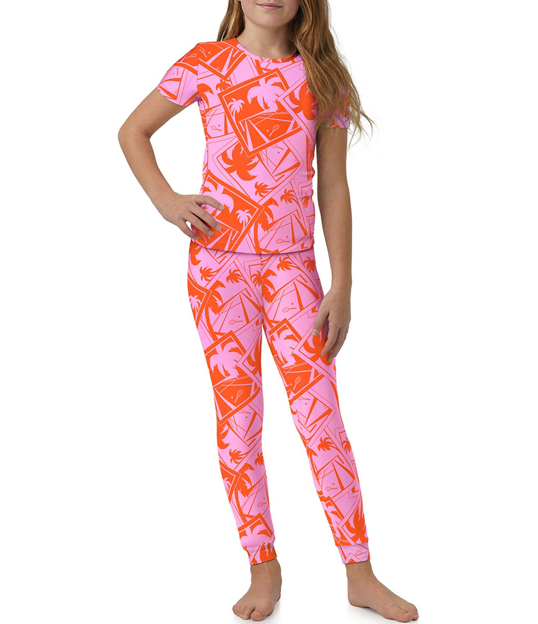 BedHead Pajamas Little/Big Girls 2T-12 Family Matching Pink Tennis Court Two-Piece Pajamas Set