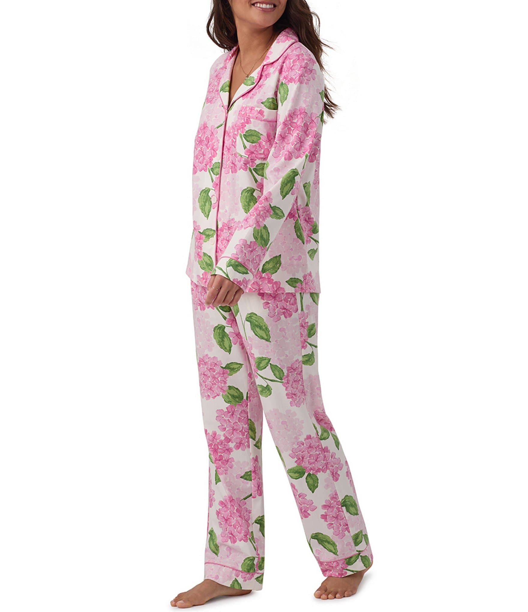 Bedhead Pajamas Long Sleeve Notch Collar Knit Hydrangea Print Pajama Set