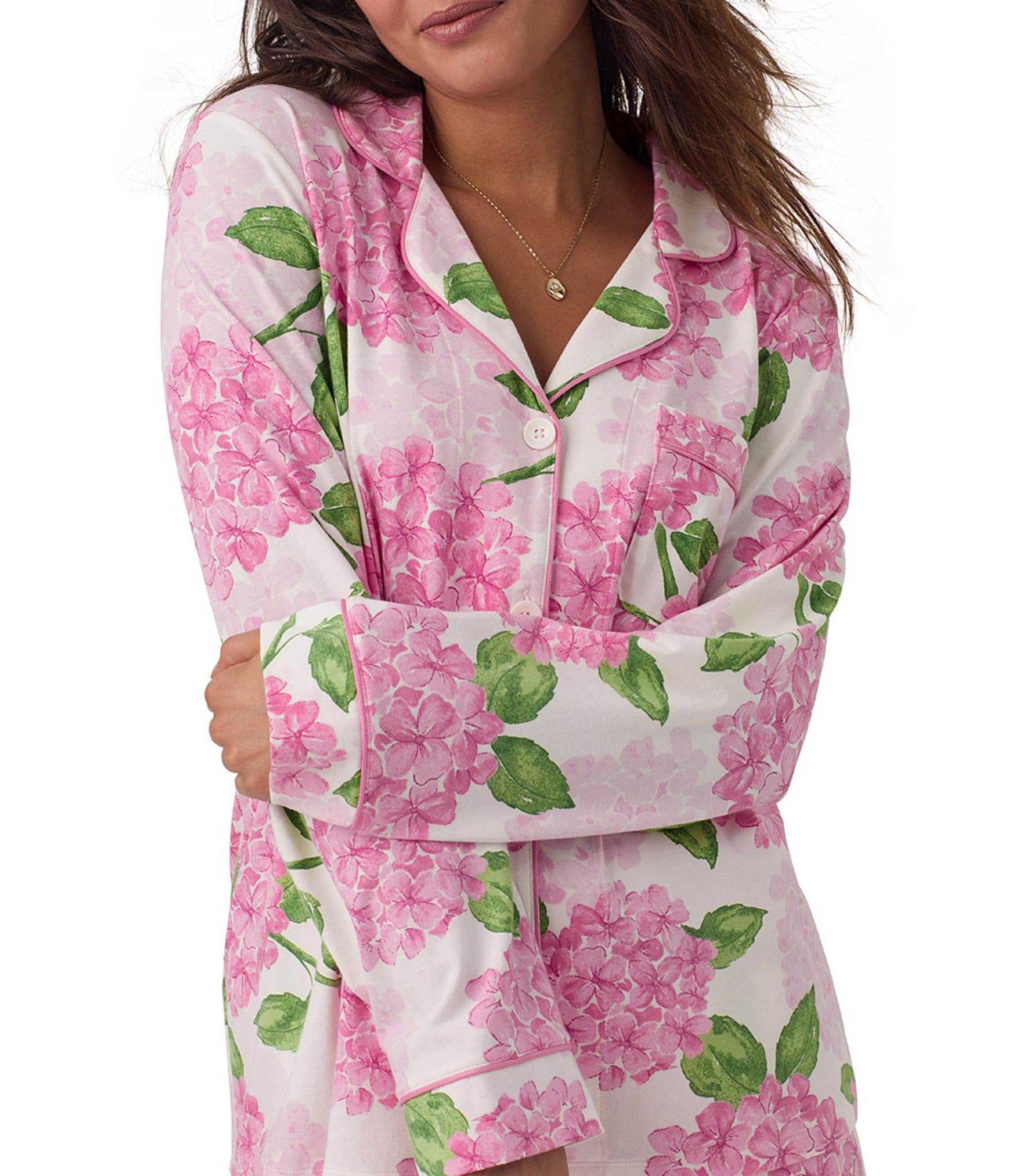 Bedhead Pajamas Long Sleeve Notch Collar Knit Hydrangea Print Pajama Set