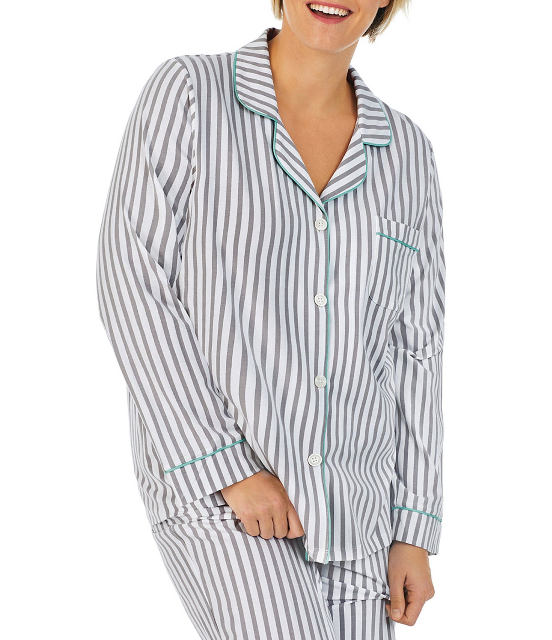 BedHead Pajamas Plus Size Family Matching Stripe Print Long Sleeve Cotton Knit Pajama Set