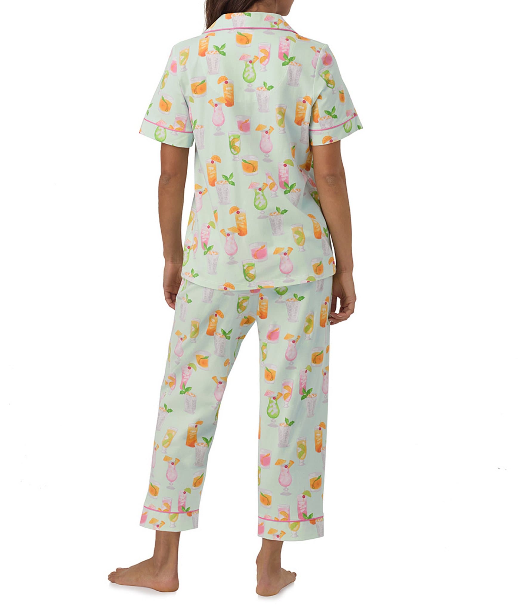 BedHead Pajamas Printed Short Sleeve Notch Collar Cropped Pant Pajama Set