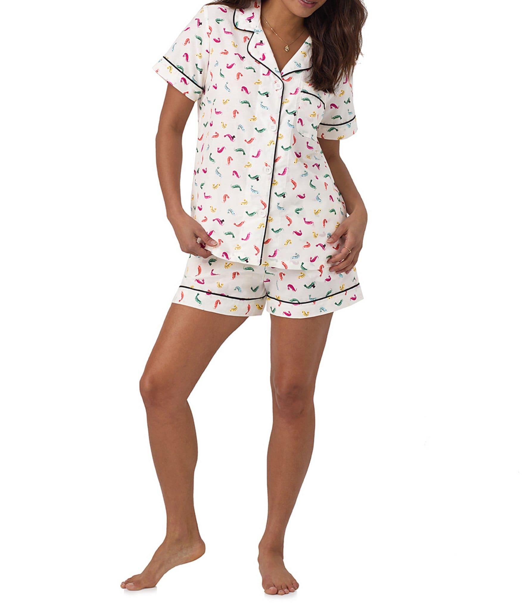 BedHead Pajamas Printed Short Sleeve Notch Collar Shorty Pajama Set