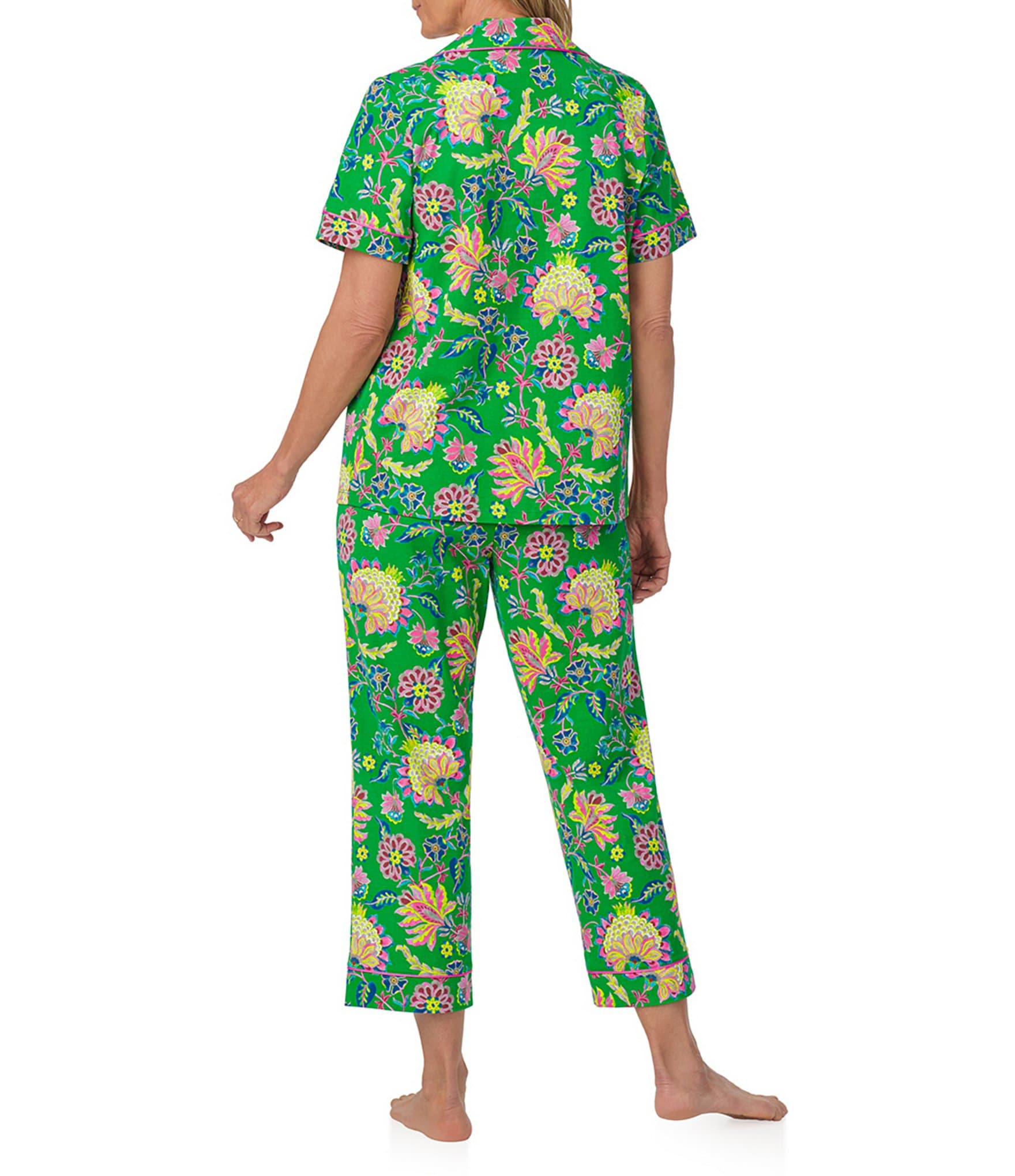 BedHead Pajamas Royal Garden Print Short Sleeve Notch Collar Cropped Pajama Set