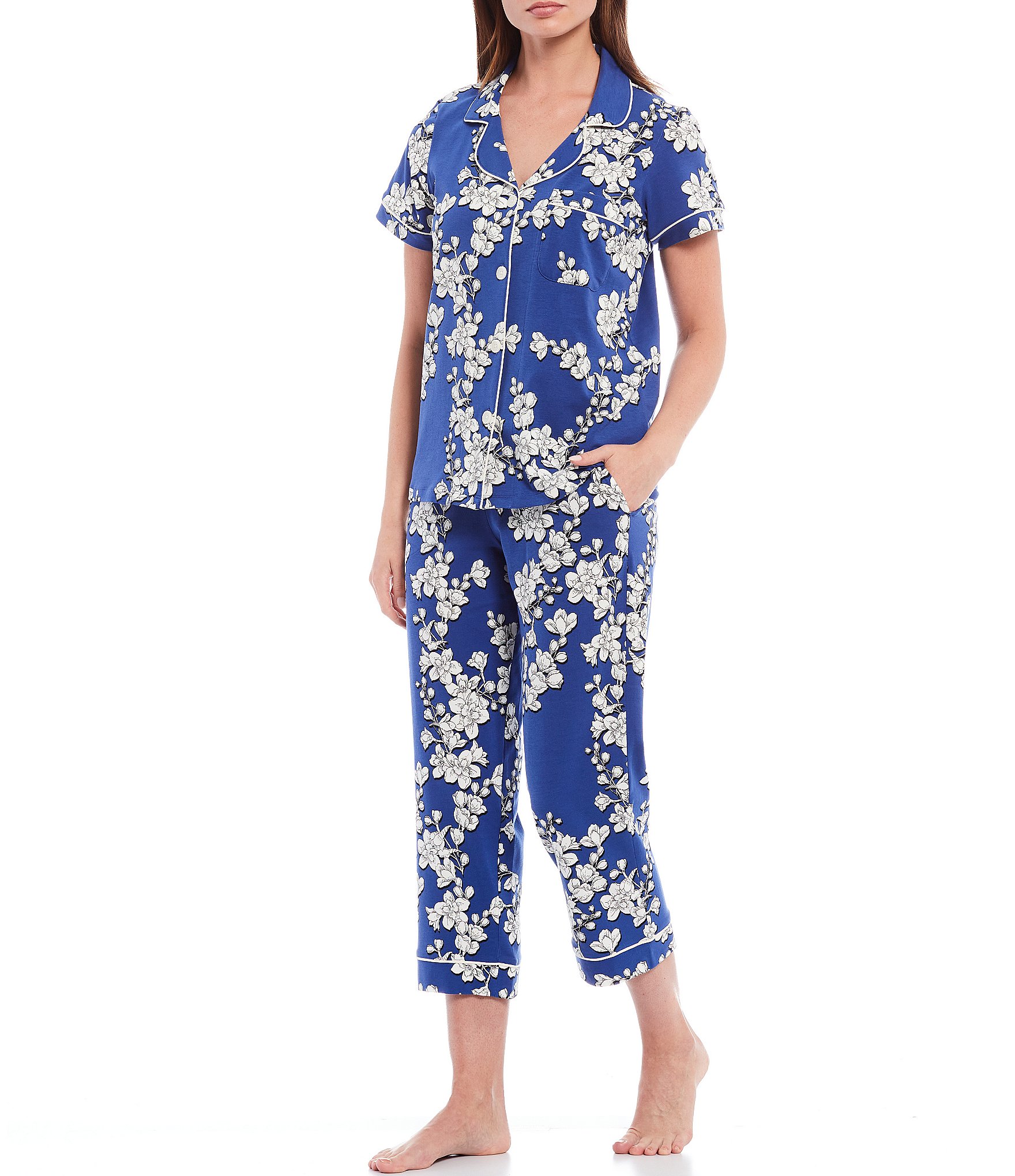 BedHead Pajamas Shadow Blossom Floral Print Knit Cropped Pajama Set ...